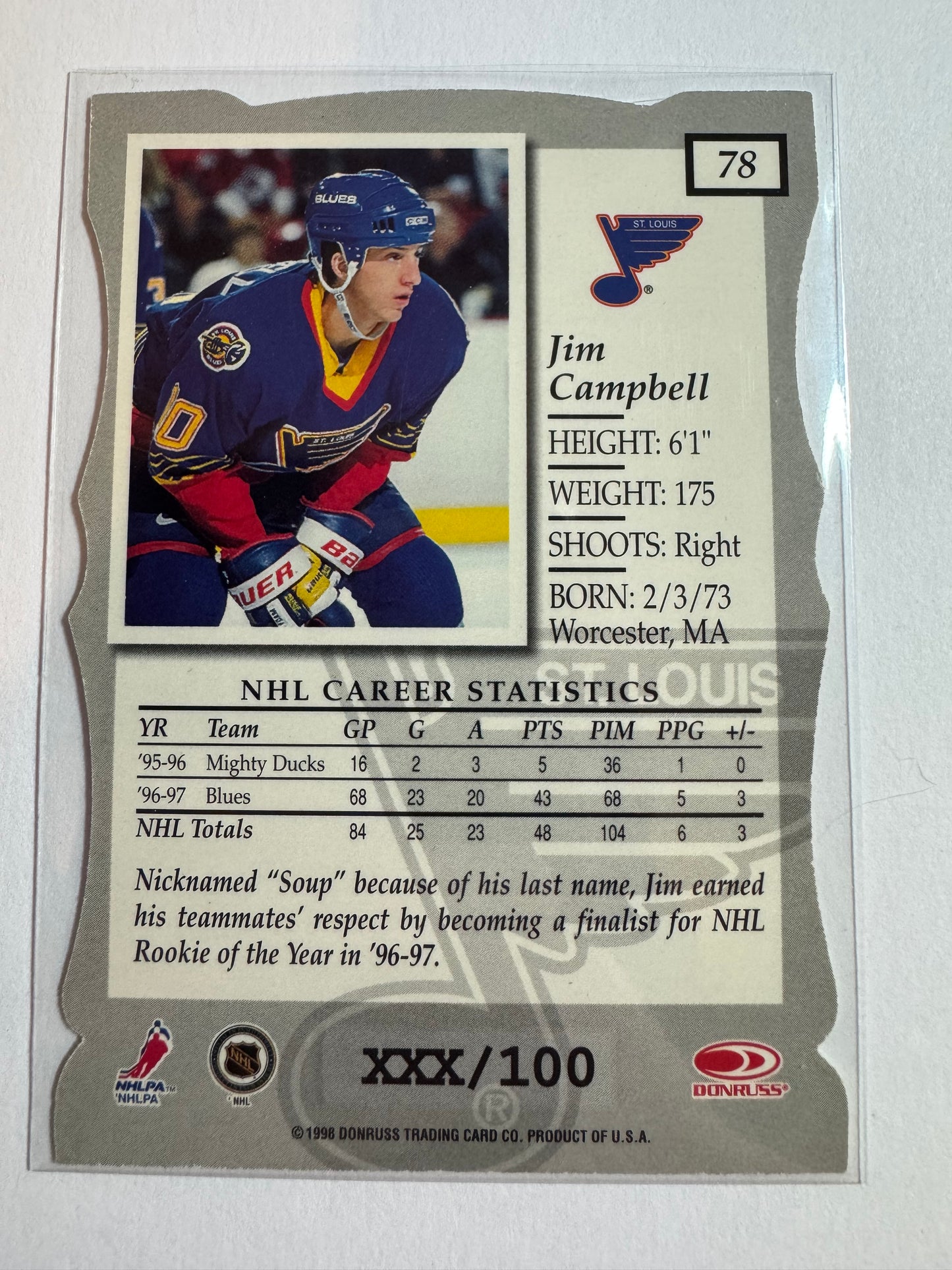 JIM CAMPBELL - 1997 Donruss Elite Status Die Cut #78, xxx/100