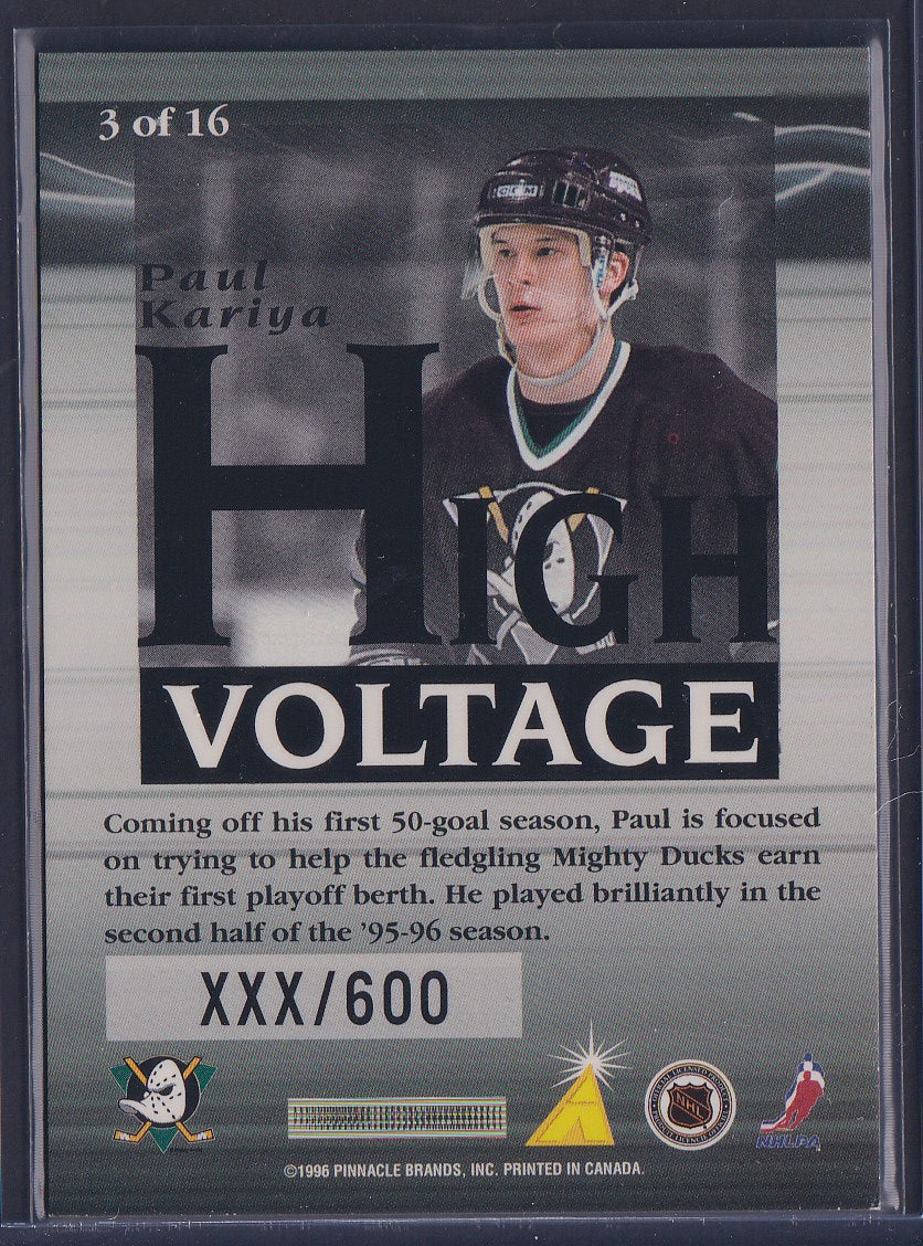 PAUL KARIYA - 1996 Pinnacle Summit High Voltage #3, xxx/600