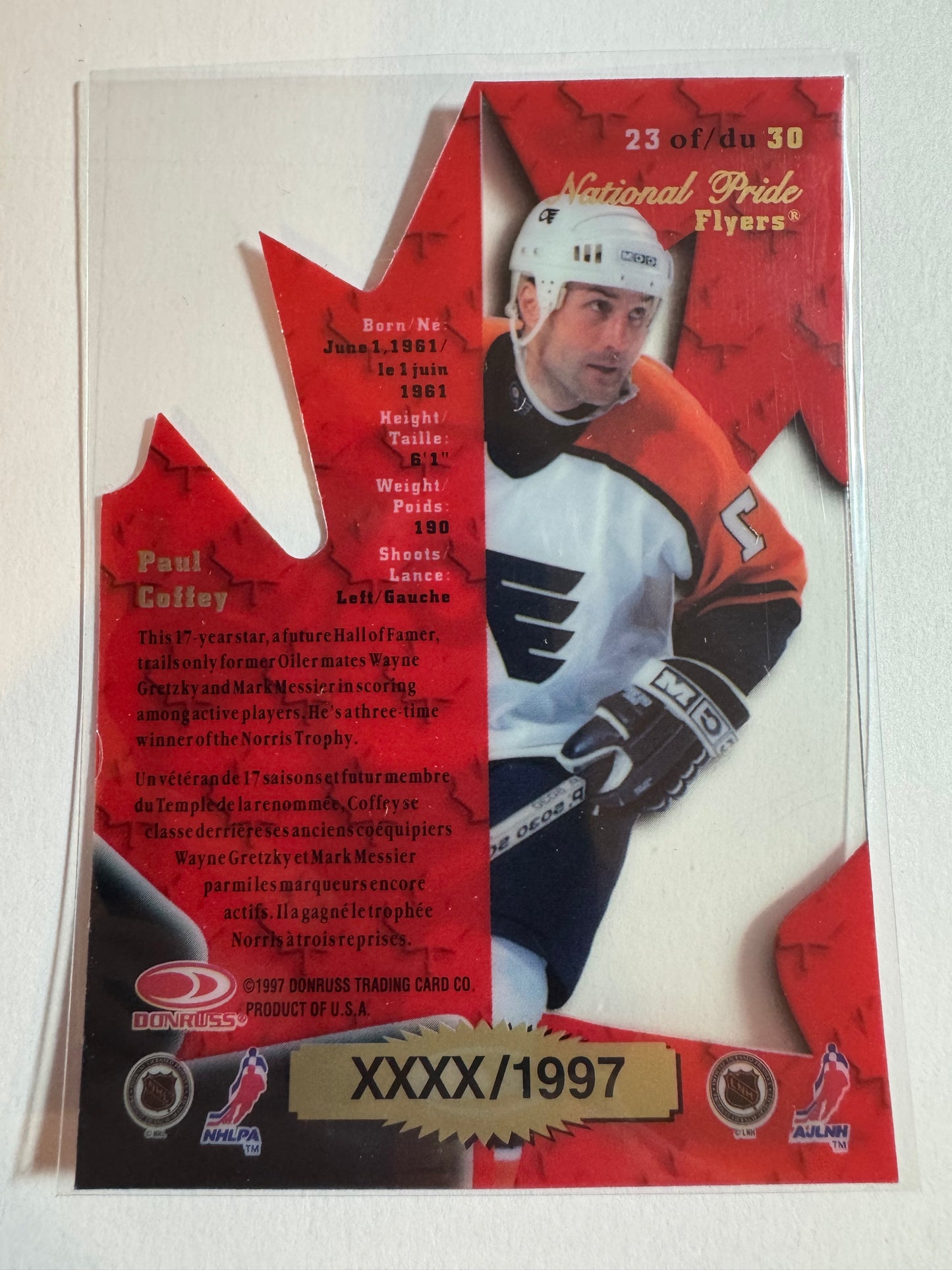 PAUL COFFEY - 1997 Donruss Canadian Ice National Pride Clear Cut Die Cut #23, xxxx/1997