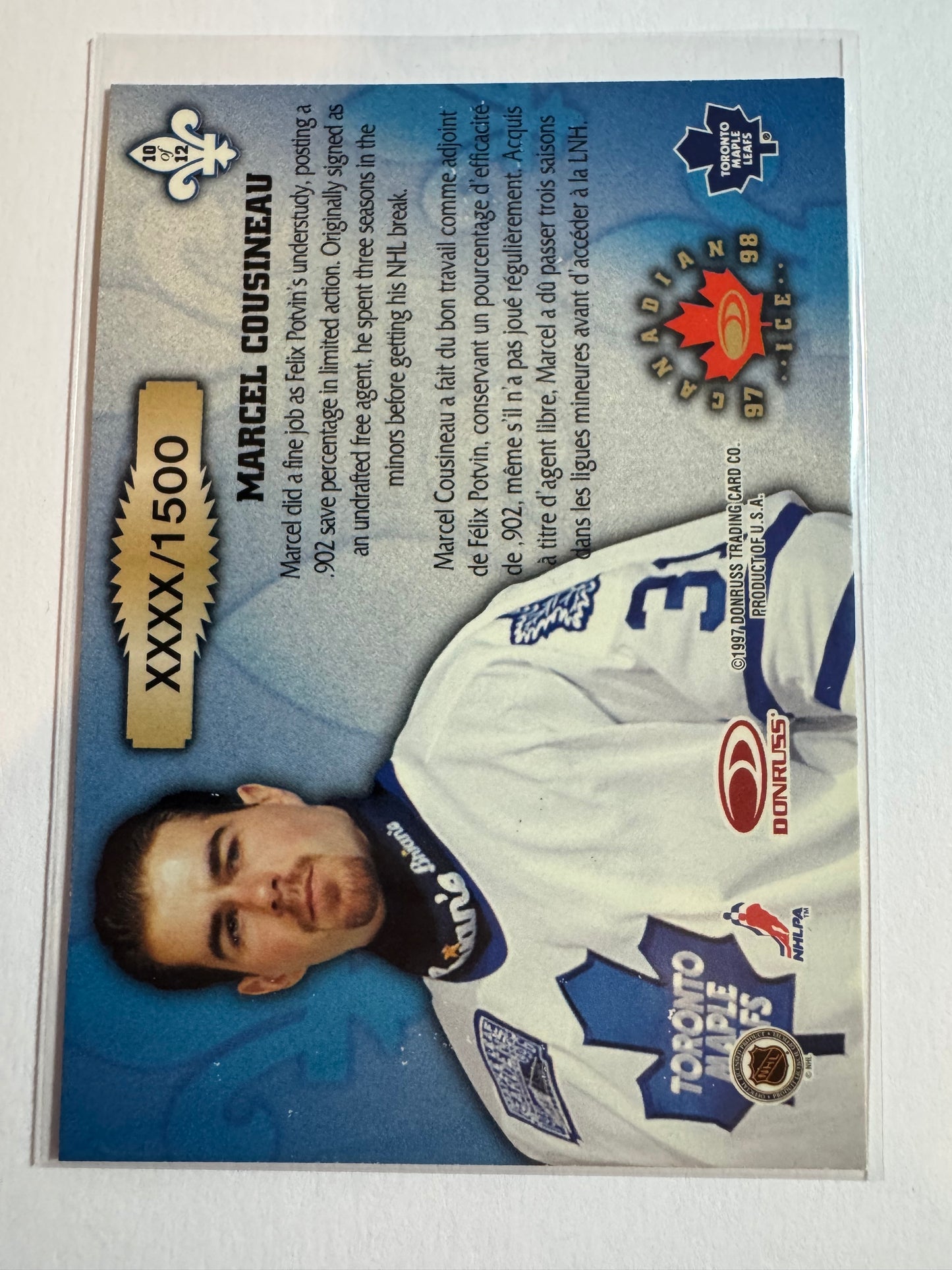 MARCEL COUSINEAU - 1996 Donruss Canadian Ice Les Gardiens #10, xxxx/1500