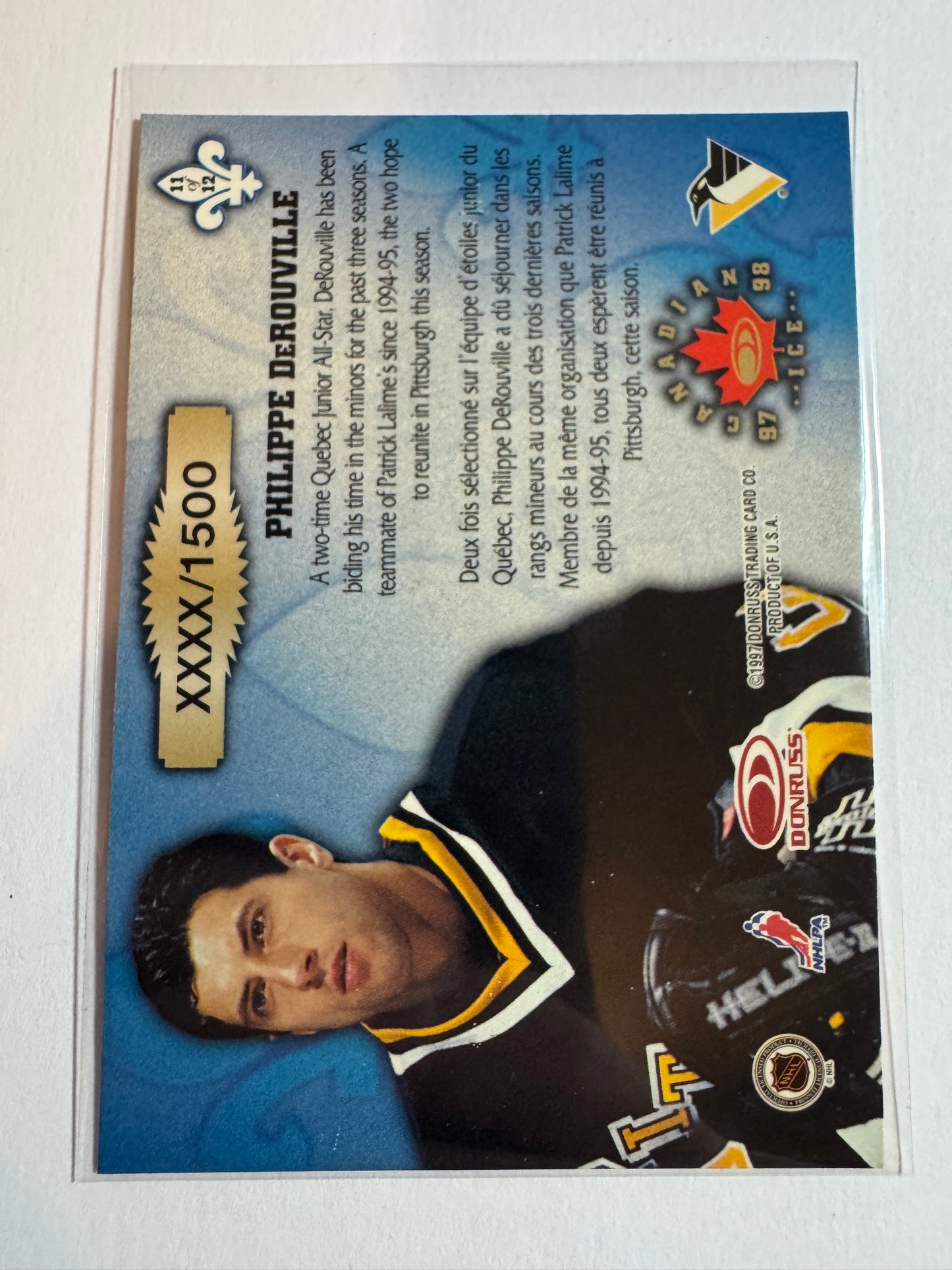 PHILIPPE DEROUVILLE - 1996 Donruss Canadian Ice Les Gardiens #11, xxxx/1500