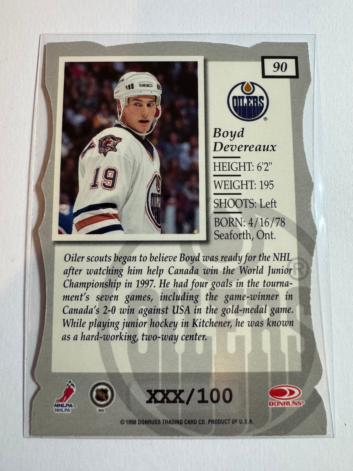 BOYD DEVEREAUX - 1996 Donruss Elite Status Die Cut #90, xxx/100