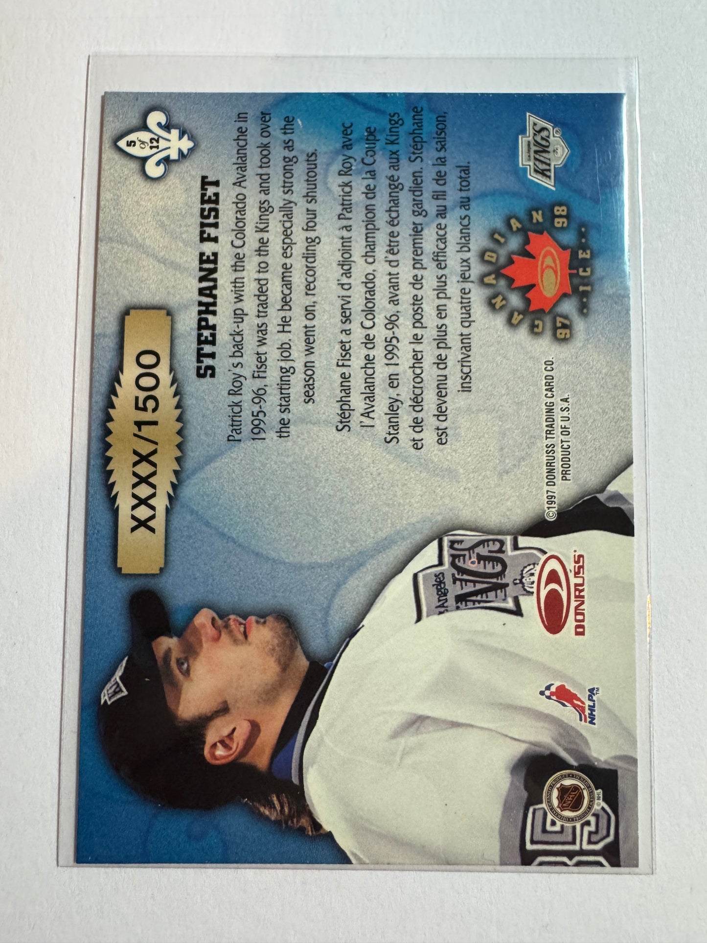 STEPHANE FISET - 1996 Donruss Canadian Ice Les Gardiens #5, xxxx/1500