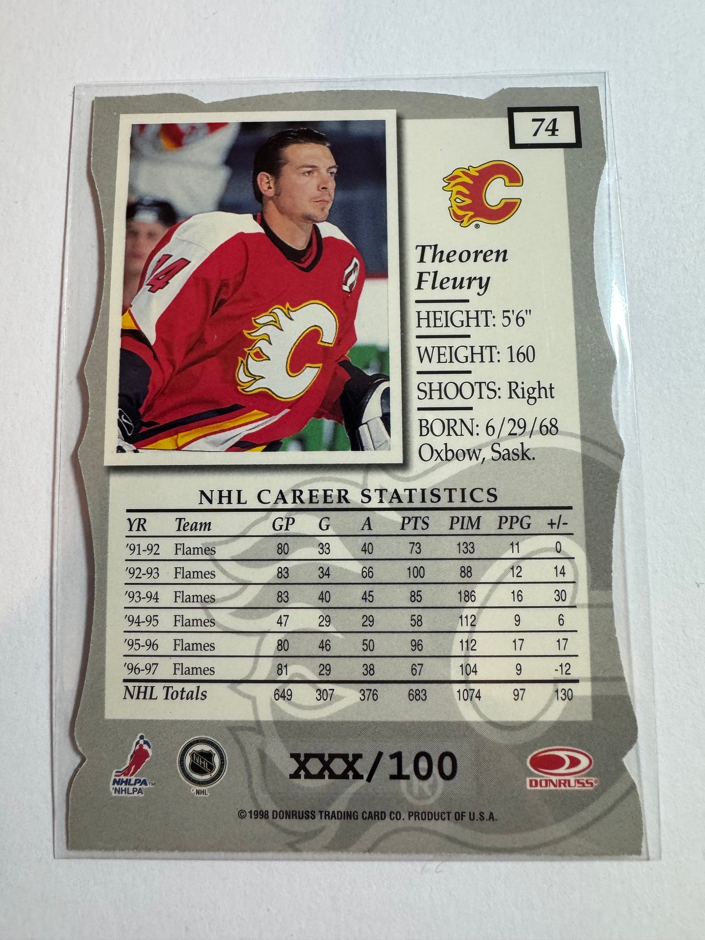 THEOREN FLEURY - 1997 Donruss Elite Status Die Cut #74, xxx/100