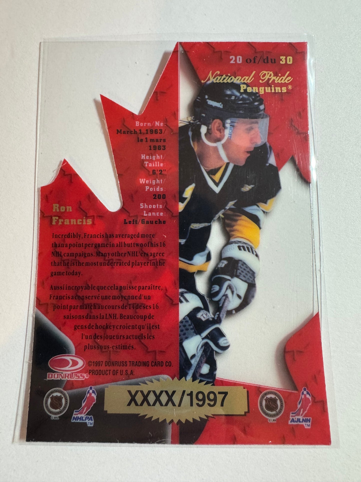 RON FRANCIS - 1997 Donruss Canadian Ice National Price Clear Cut Die Cut #20, xxxx/1997