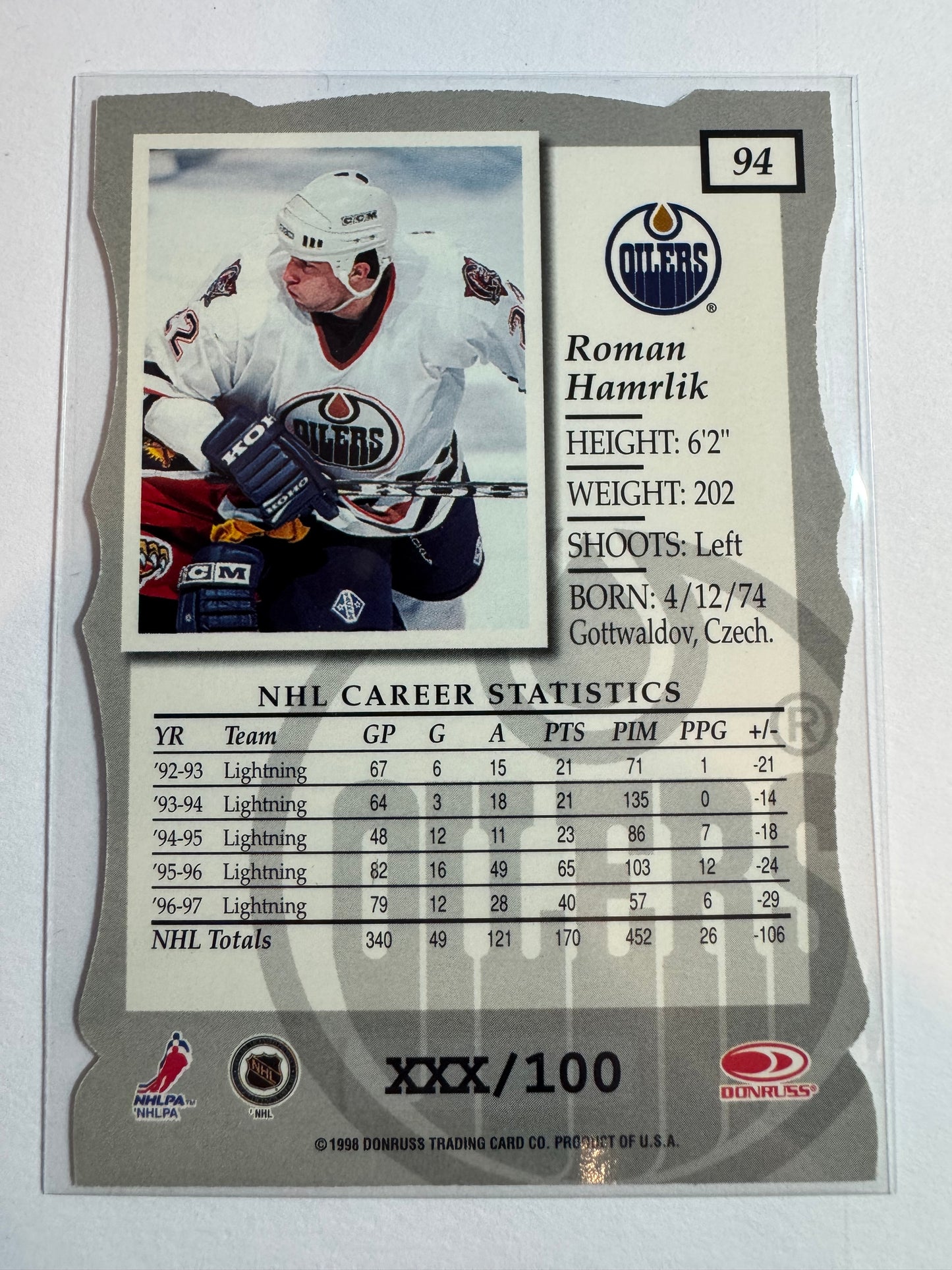 ROMAN HAMRLIK - 1997 Donruss Elite Status Die Cut #94, xxx/100