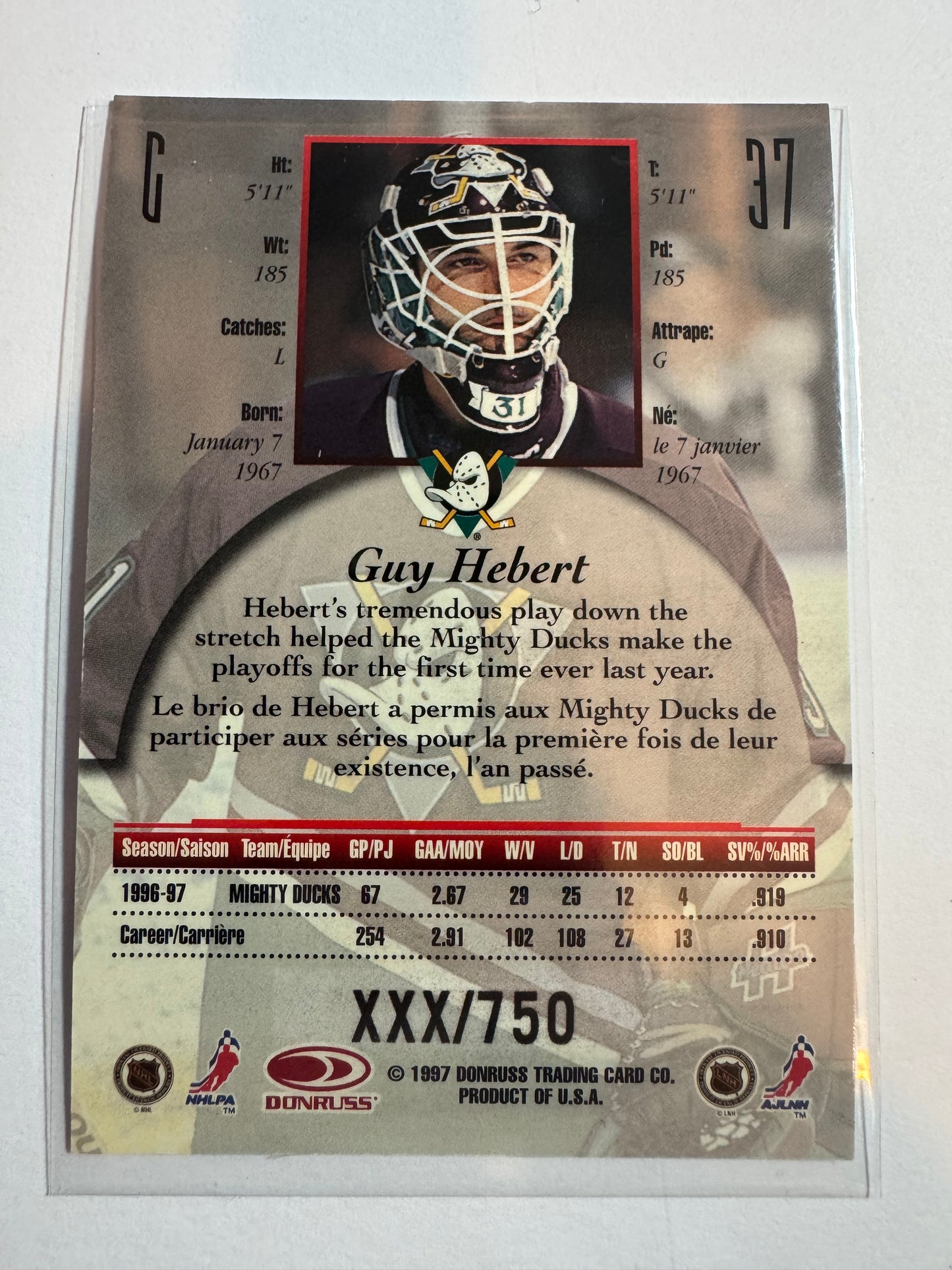 GUY HEBERT - 1997 Donruss Canadian Ice Provincial Series #37, xxx/750