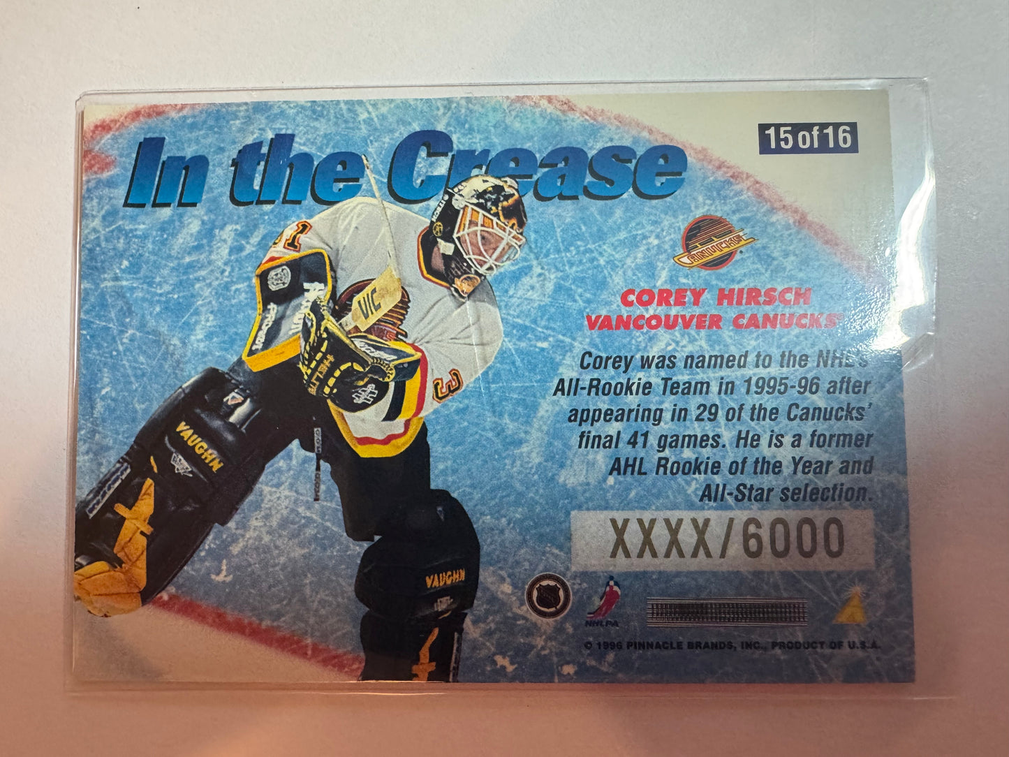COREY HIRSCH - 1996 Pinnacle Summit In the Crease #15, xxxx/6000