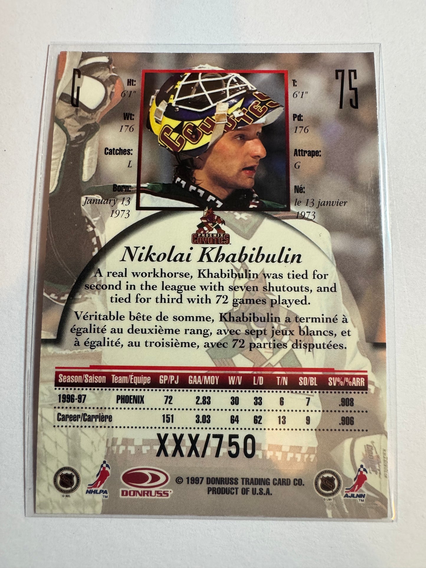 NIKOLAI KHABIBULIN - 1997 Donruss Canadian Ice Provincial Series #75, xxx/750