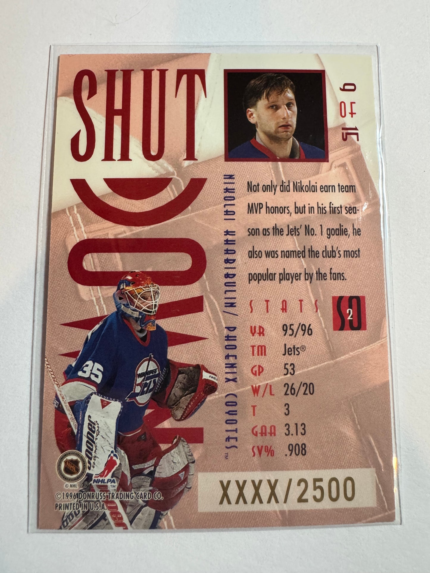 NIKOLAI KHABIBULIN - 1996 Donruss Leaf Shut Down #9, xxxx/2500