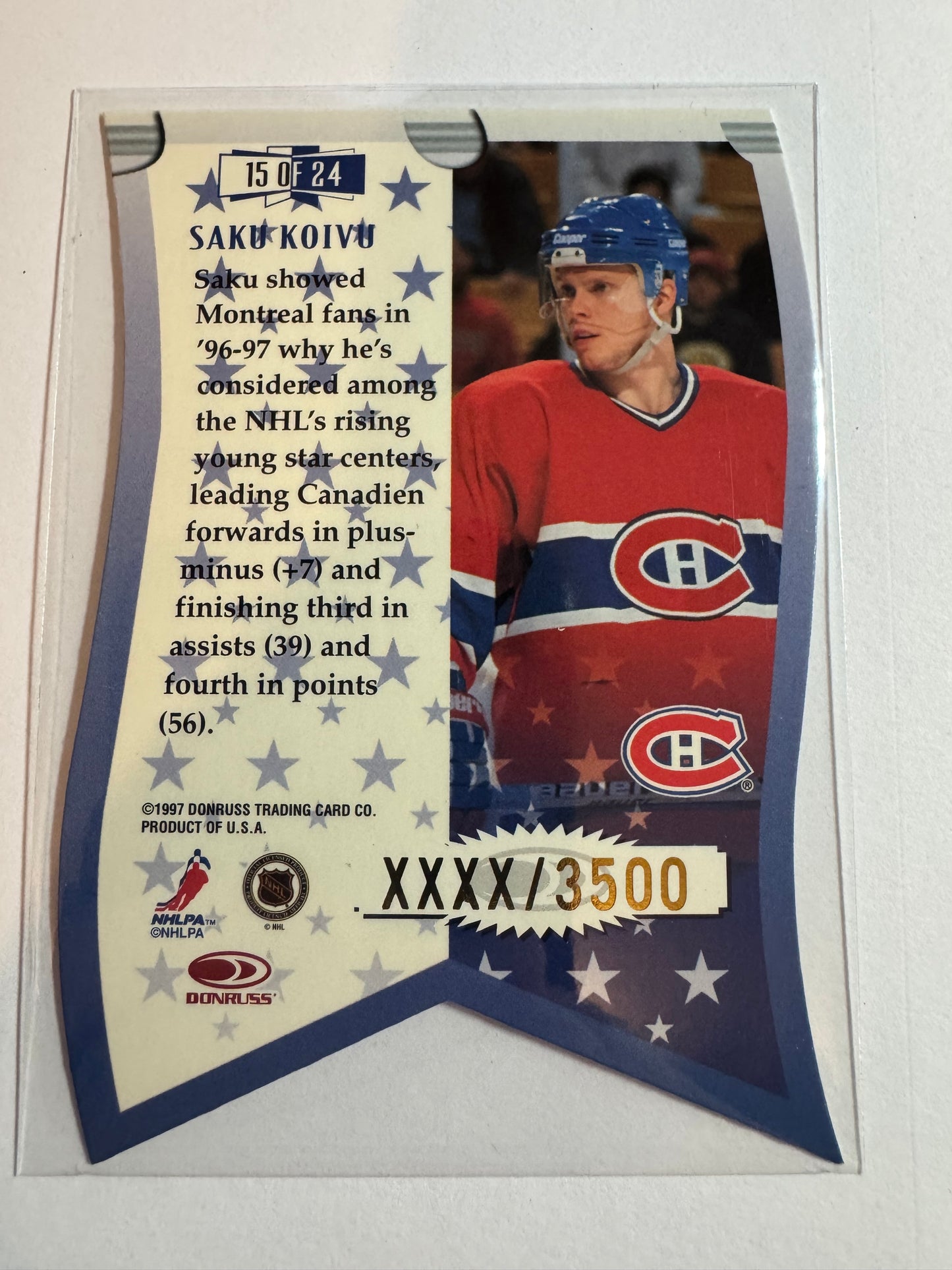 SAKU KOIVU - 1996 Donruss Leaf Banner Season Die Cut #15, xxxx/3500