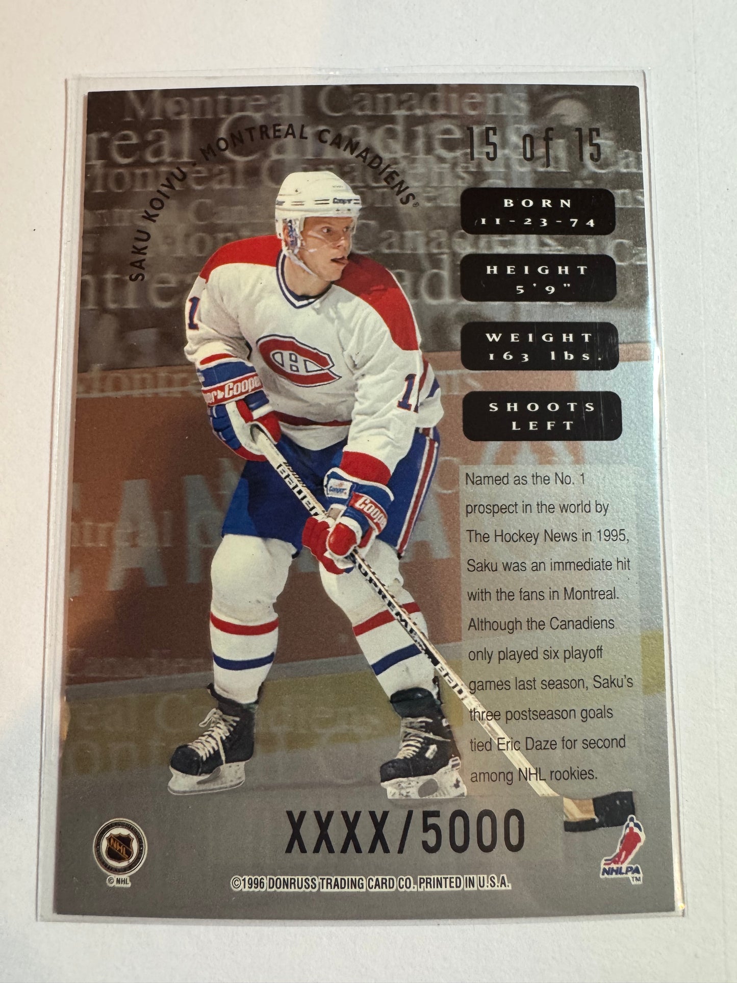 SAKU KOIVU - 1996 Donruss Leaf Sweaters #15, xxxx/5000