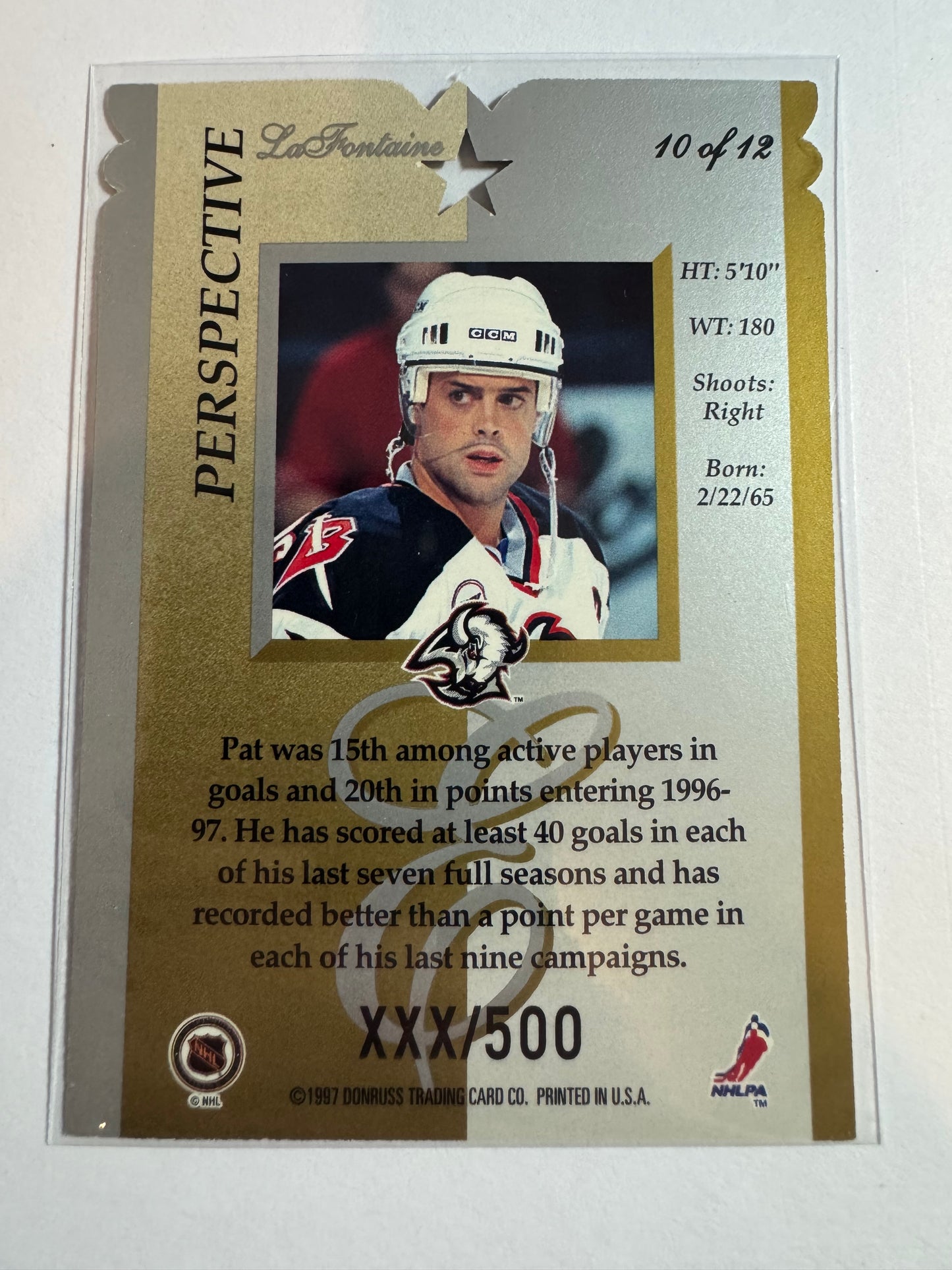PAT LAFONTAINE - 1996 Donruss Elite Perspective Die Cut #10, xxx/500