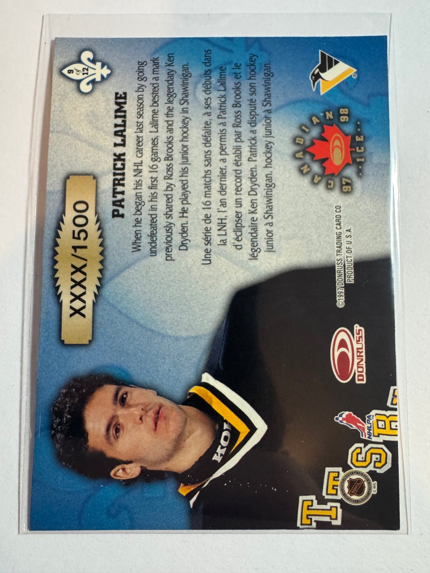 PATRICK LALIME - 1997 Donruss Canadian Ice Les Gardiens #9, xxxx/1500