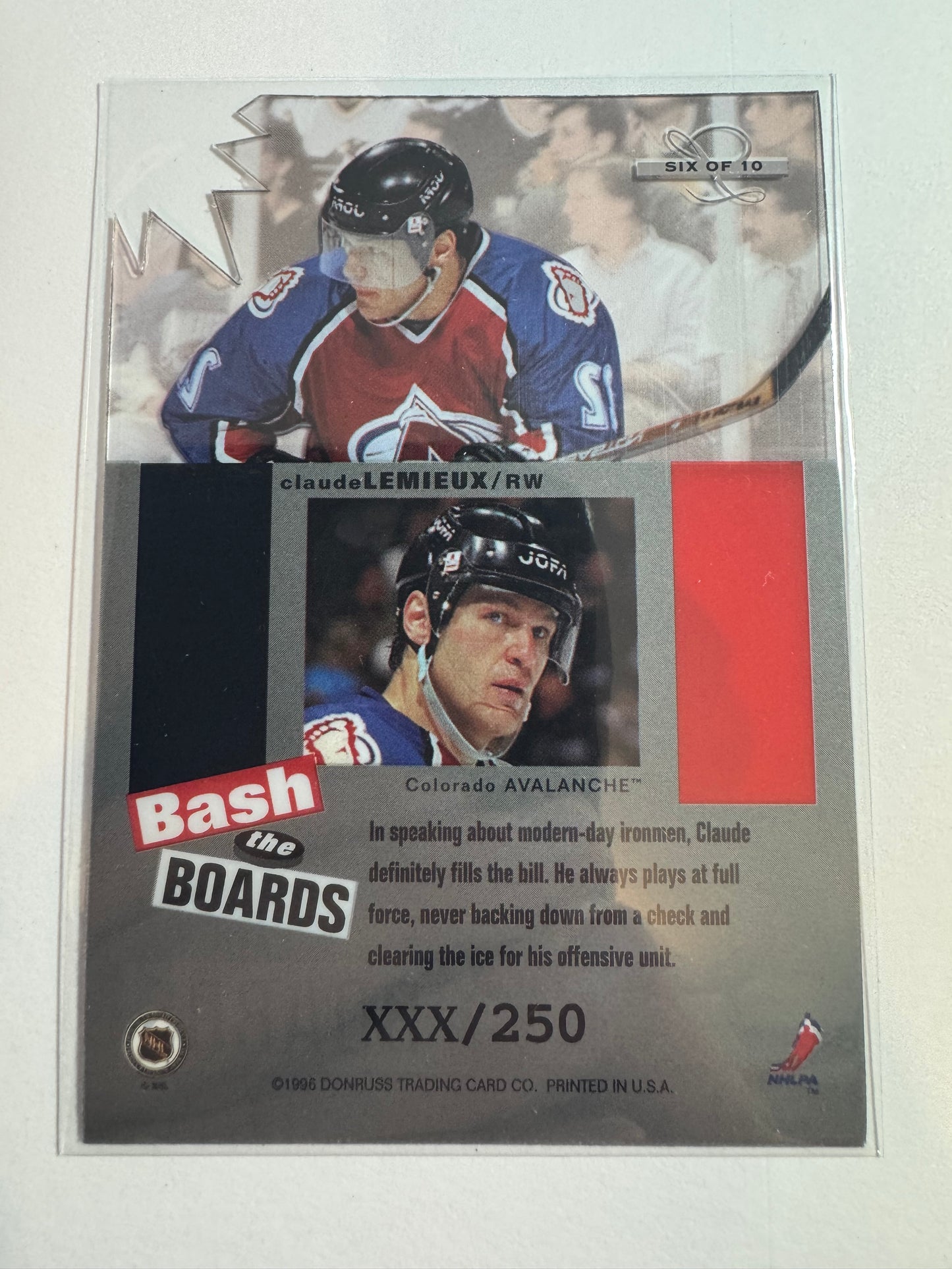 CLAUDE LEMIEUX - 1996 Donruss Leaf Limited Bash the Board Clear Cut Die Cut #6, xxx/250