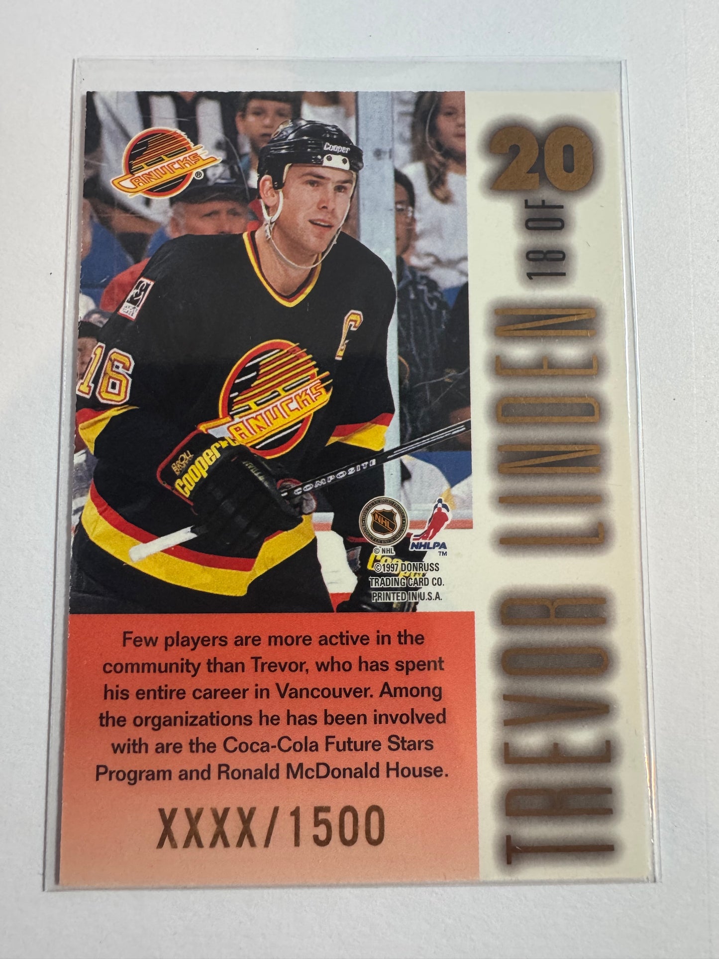 TREVOR LINDEN - 1996 Donruss Leaf Limited Stubble #18, xxxx/1500