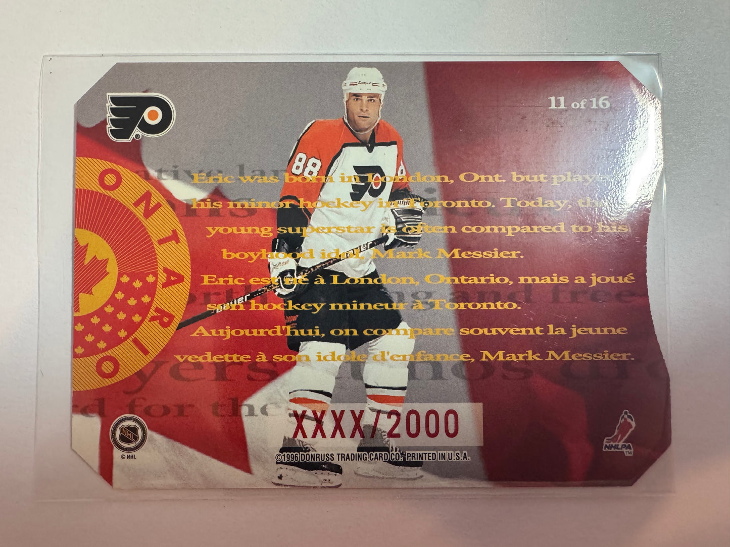 ERIC LINDROS - 1996 Donruss Canadian Ice O Canada Die Cut #11, xxxx/2000