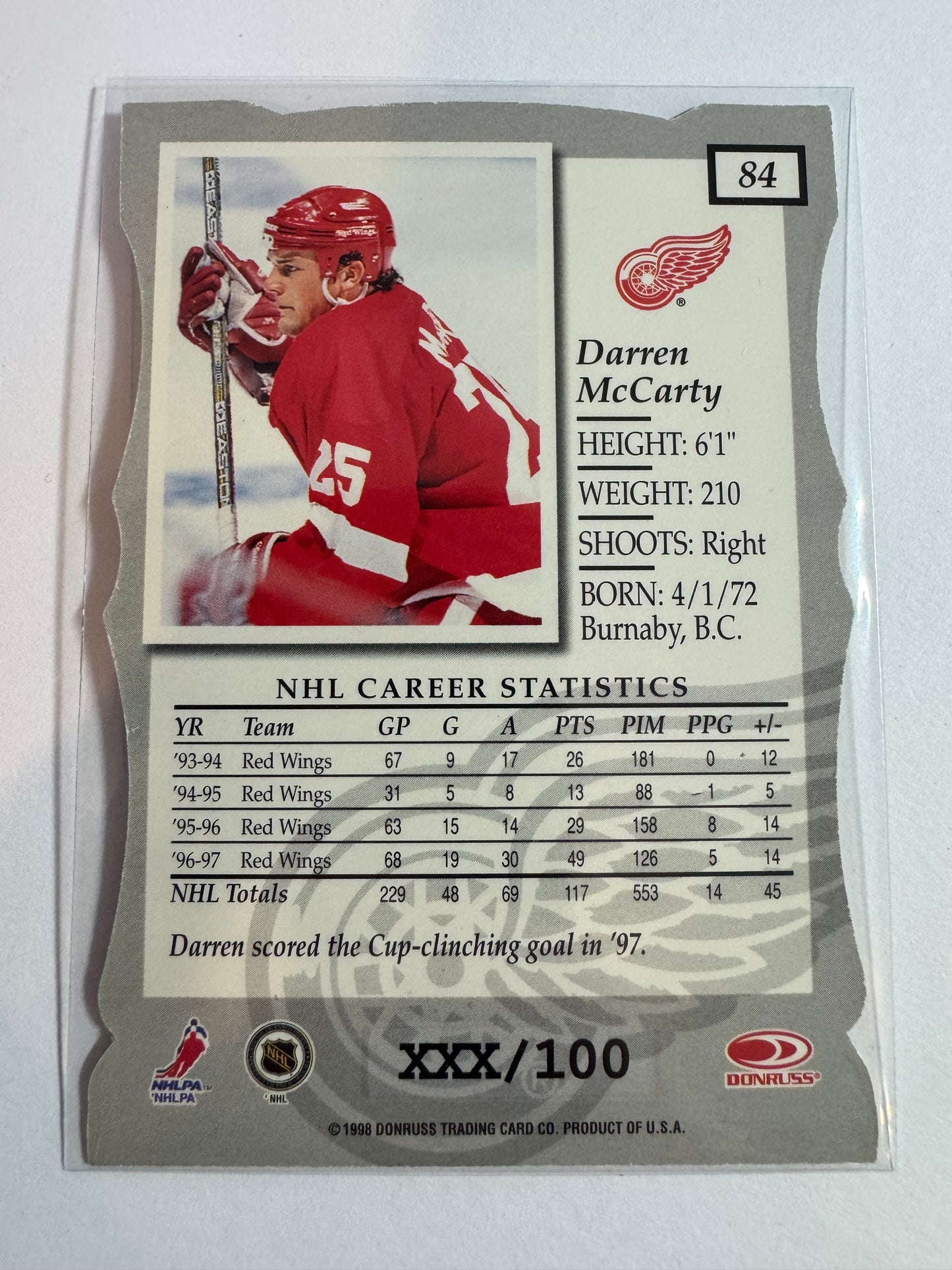 DARREN MCCARTY - 1997 Donruss Elite Status Die Cut #84, xxx/100