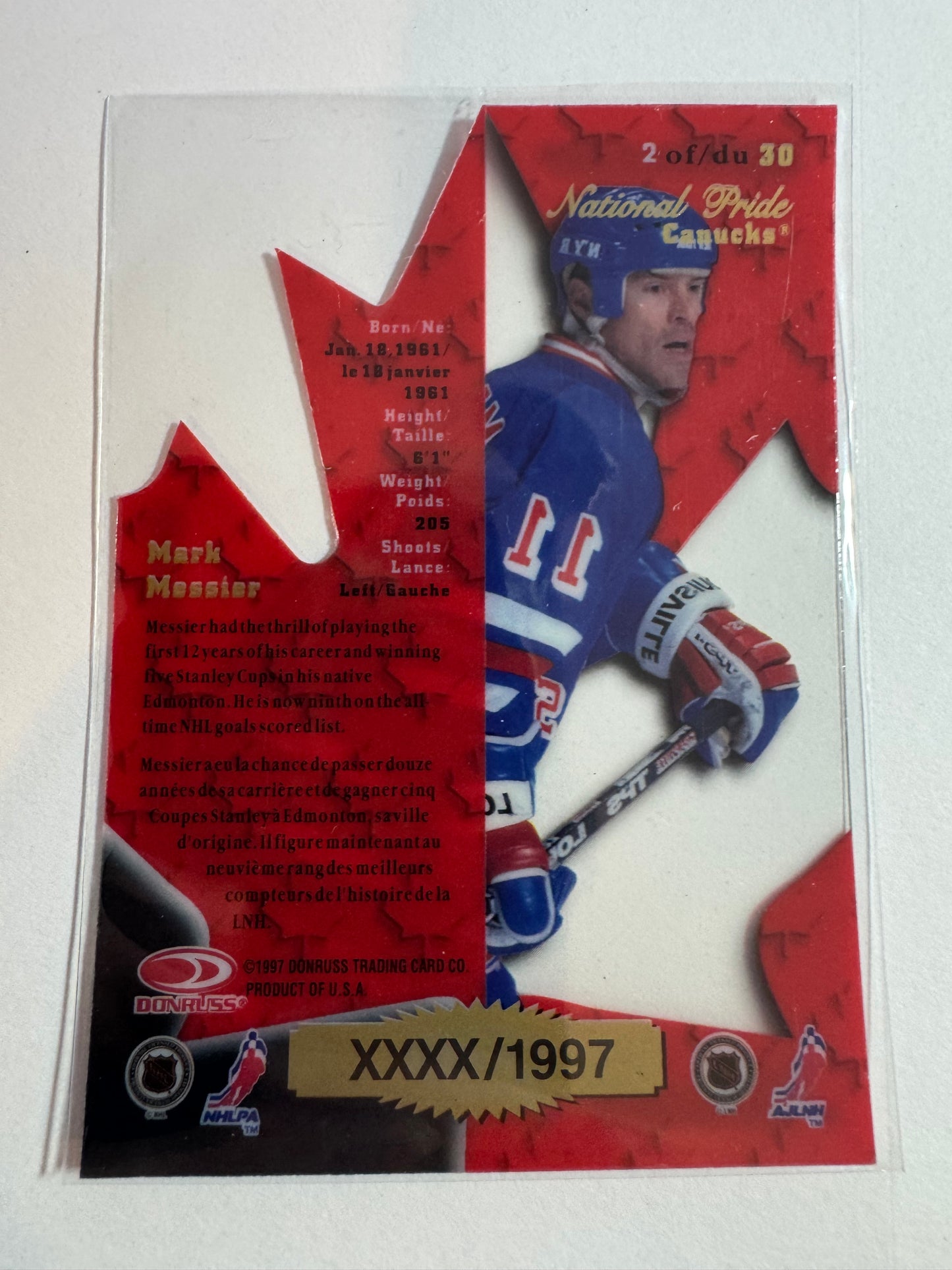 MARK MESSIER - 1997 Donruss Canadian Ice National Pride Clear Cut Die Cut #2, xxxx/1997