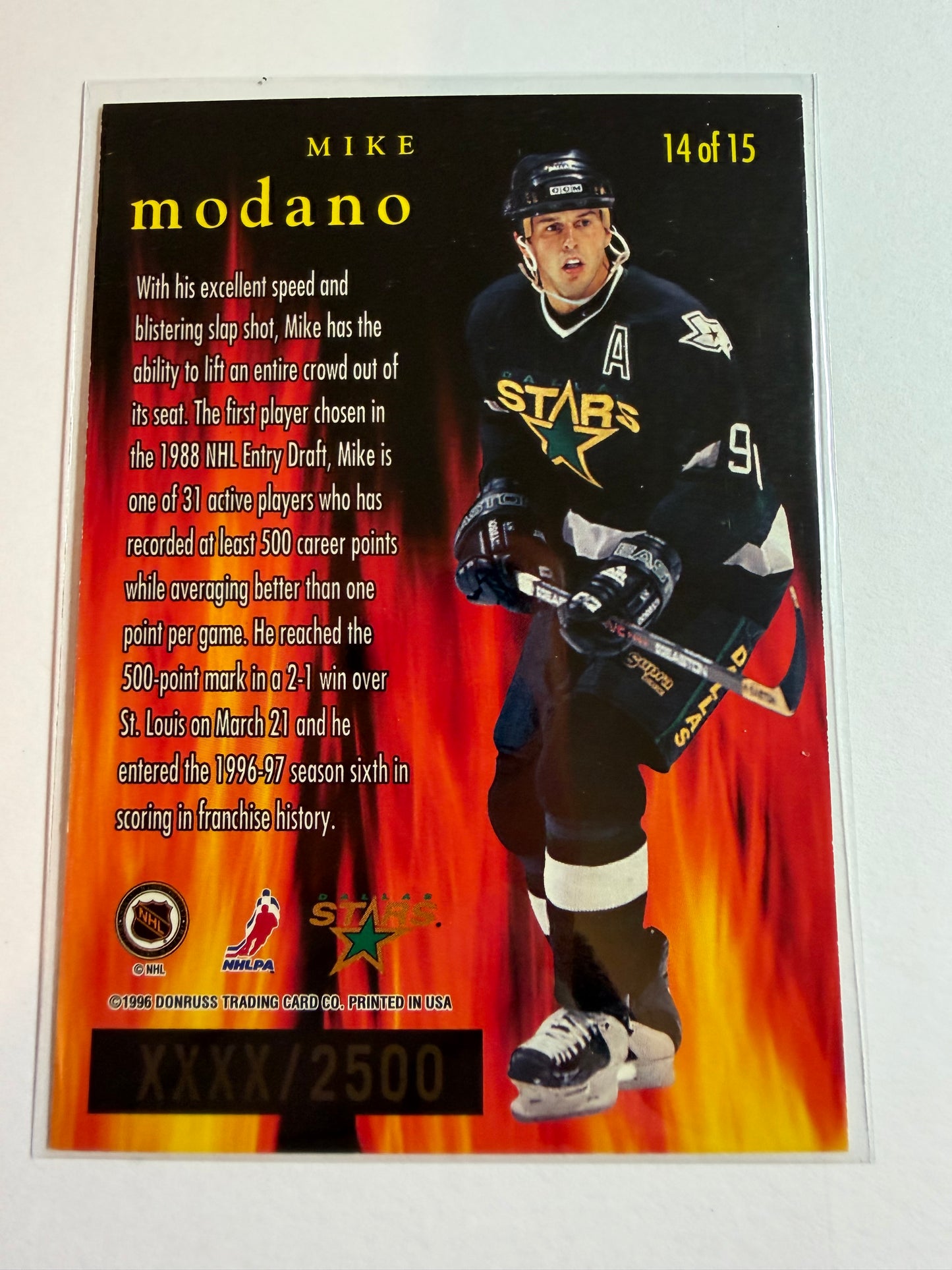 MIKE MODANO - 1996 Donruss Leaf Fire on Ice #14, xxxx/2500