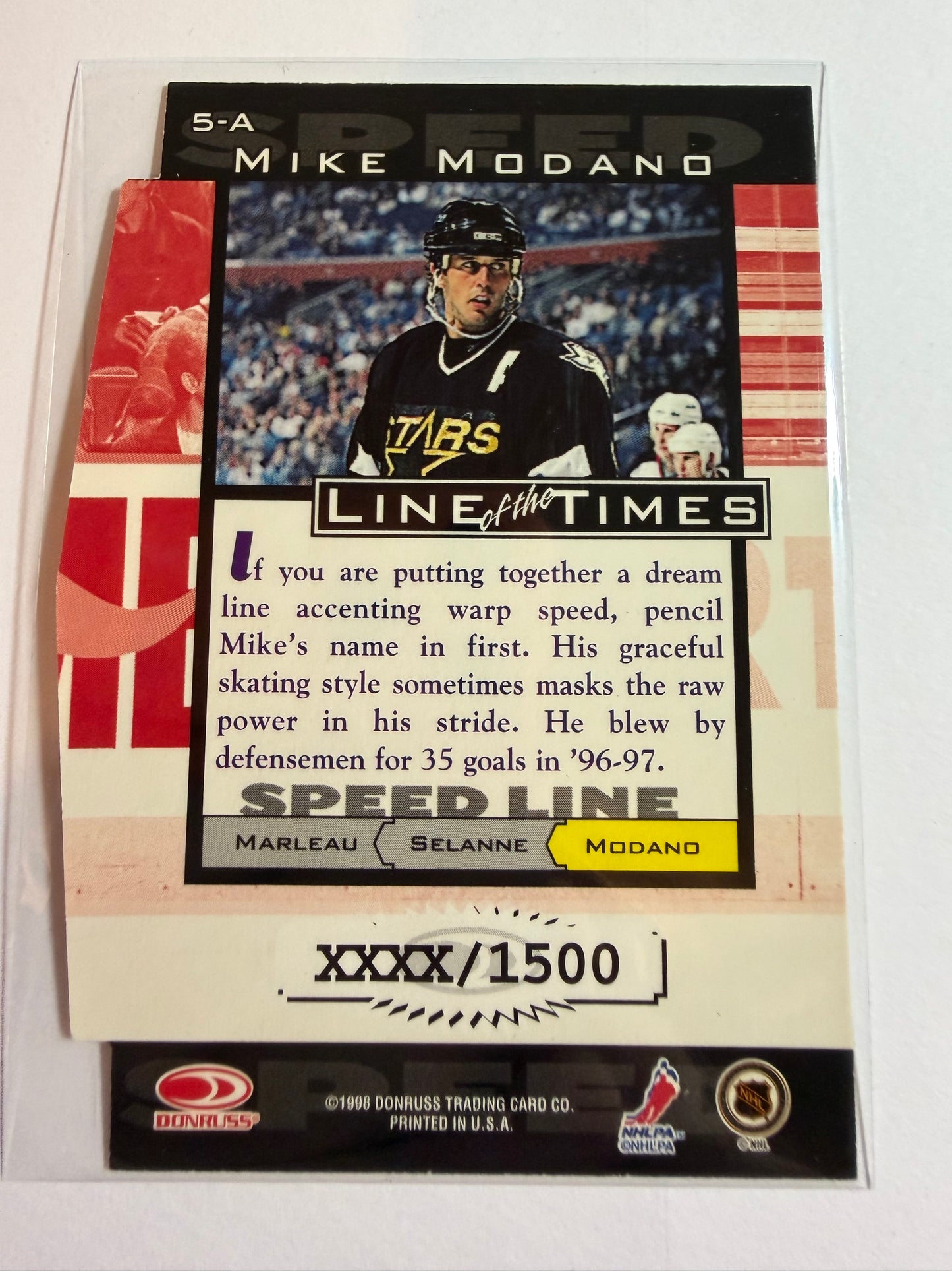 MIKE MODANO - 1997 Donruss Preferred Line of the Times Die Cut #5-A, xxxx/1500