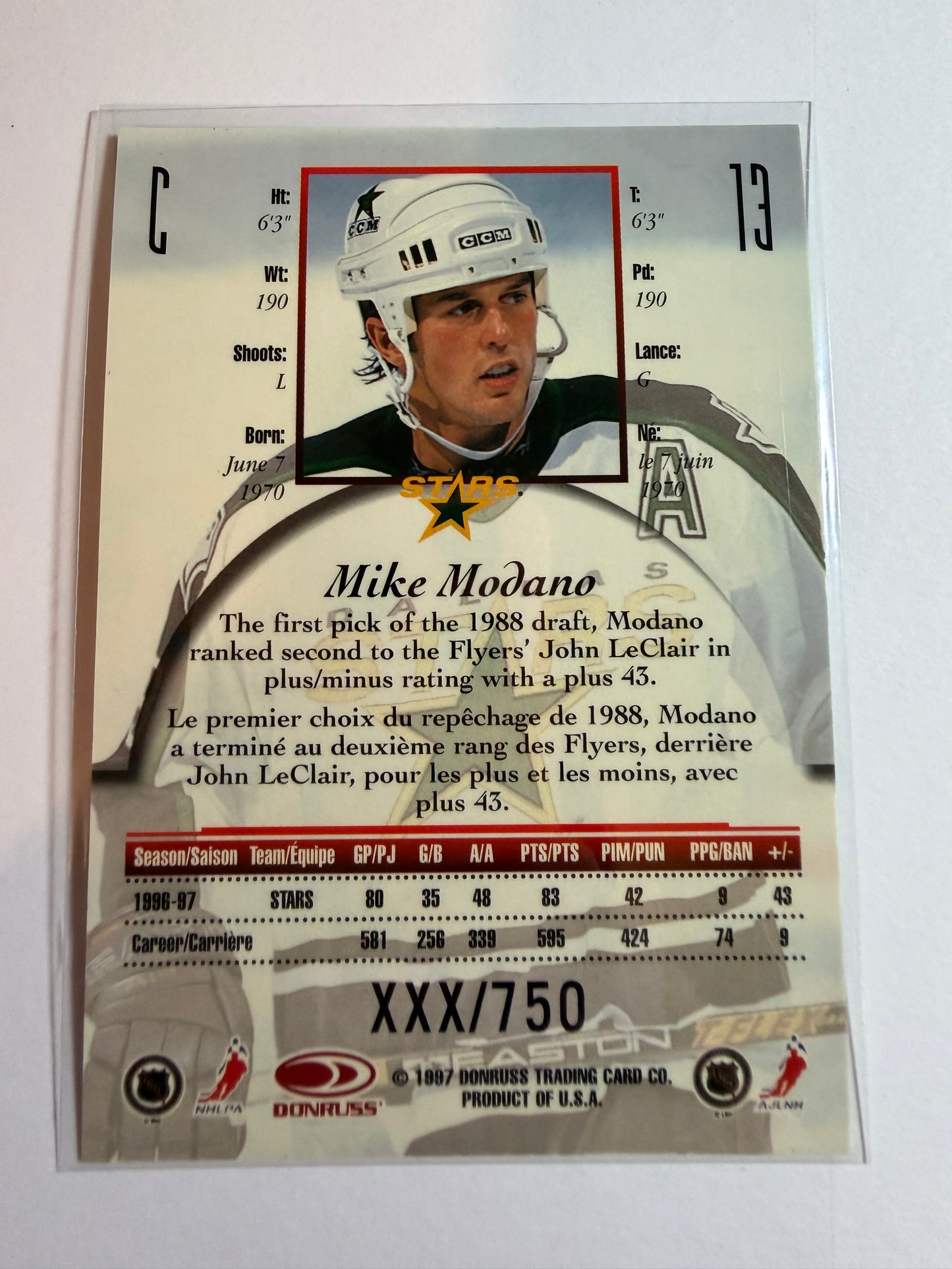 MIKE MODANO - 1997 Donruss Canadian Ice Provincial Series #13, xxx/750