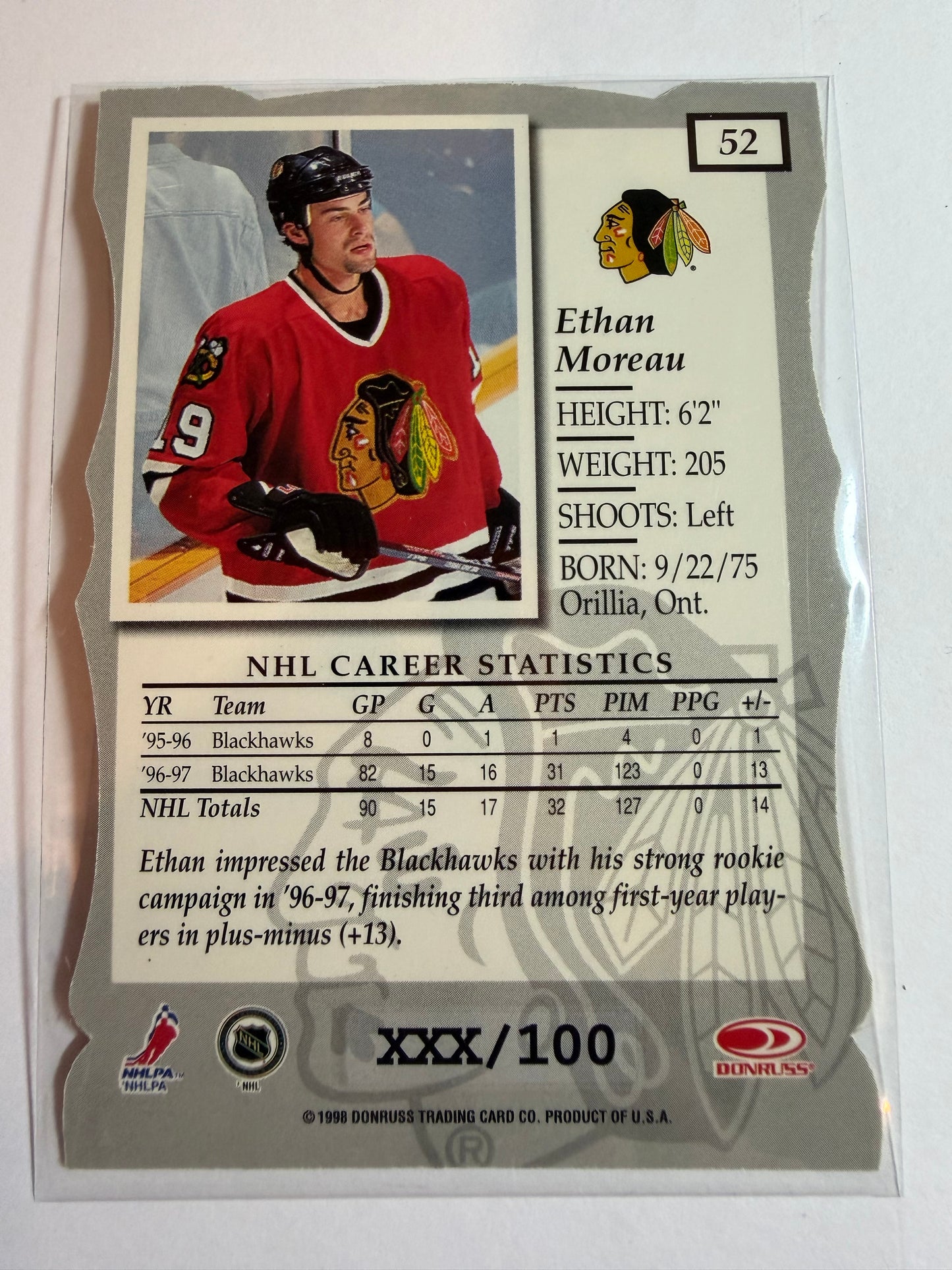 ETHAN MOREAU - 1997 Donruss Elite Status Die Cut #52, xxx/100