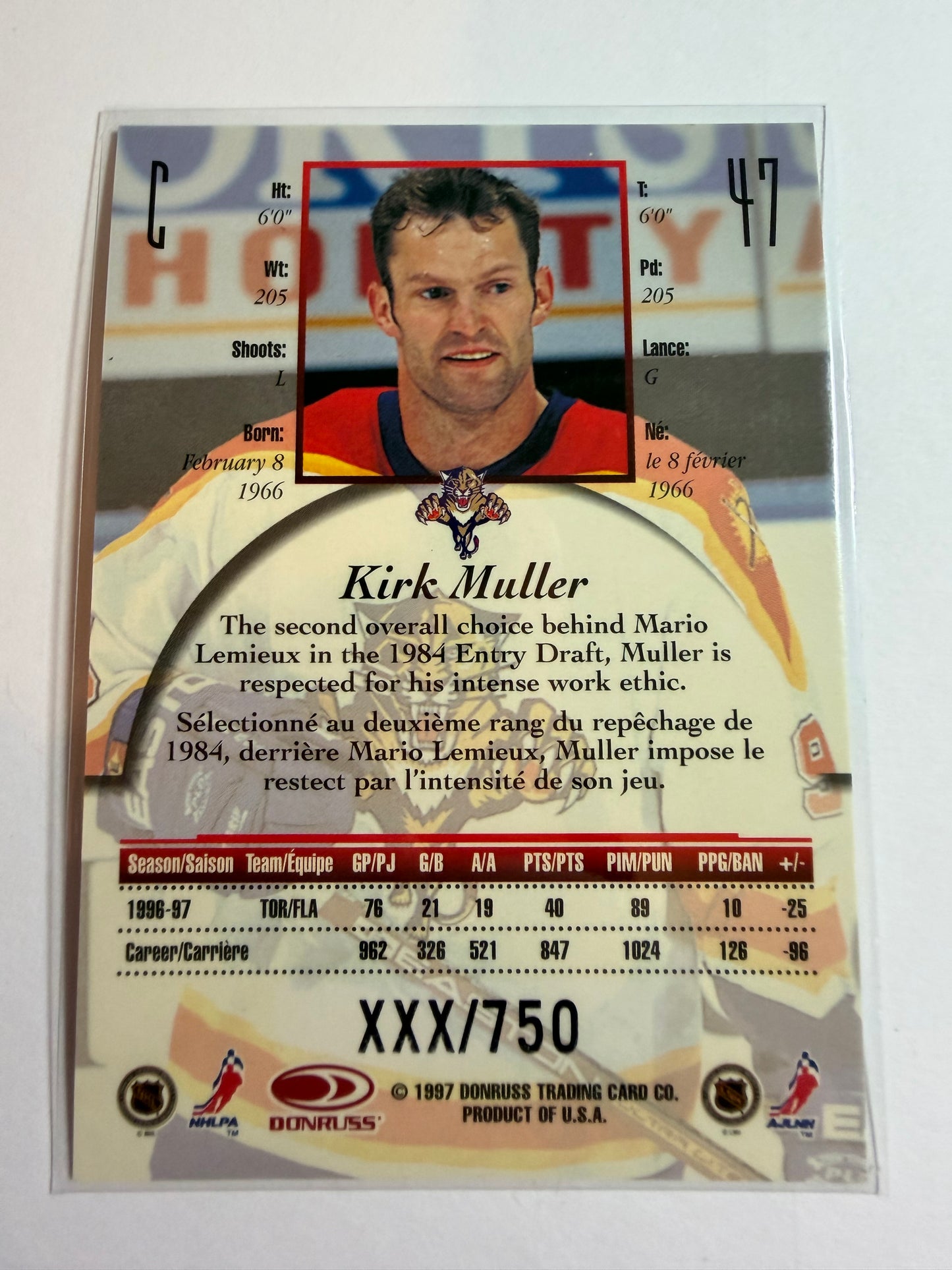 KIRK MULLER - 1997 Donruss Canadian Ice Provincial Series #47, xxx/750