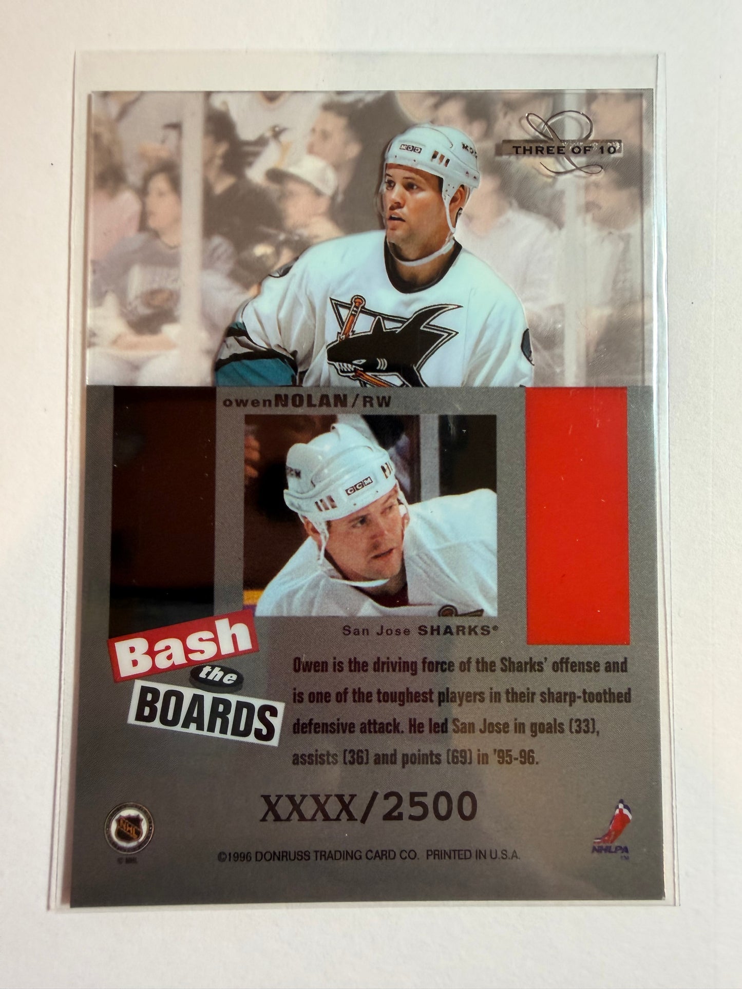 OWEN NOLAN - 1996 Donruss Leaf Limited Bash the Board Clear Cut #3, xxxx/2500