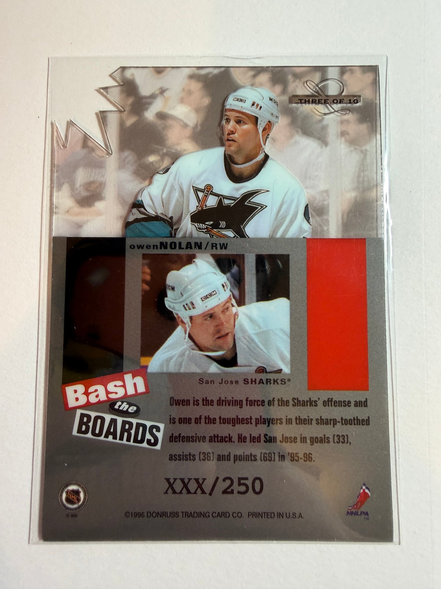 OWEN NOLAN - 1996 Donruss Leaf Limited Bash the Board Clear Cut Die Cut #3, xxx/250