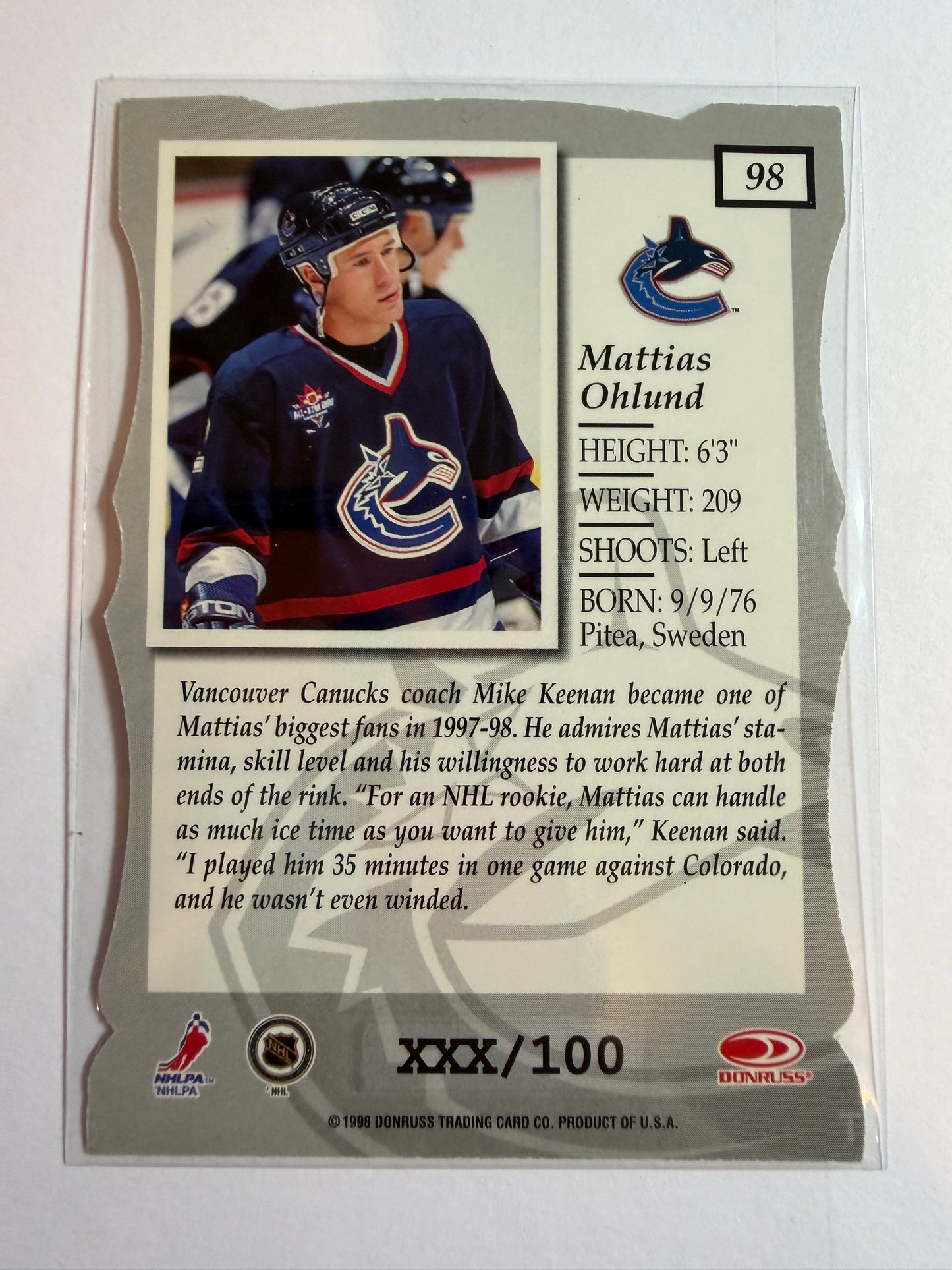 MATTIAS OHLUND - 1997 Donruss Elite Status Die Cut #98, xxx/100