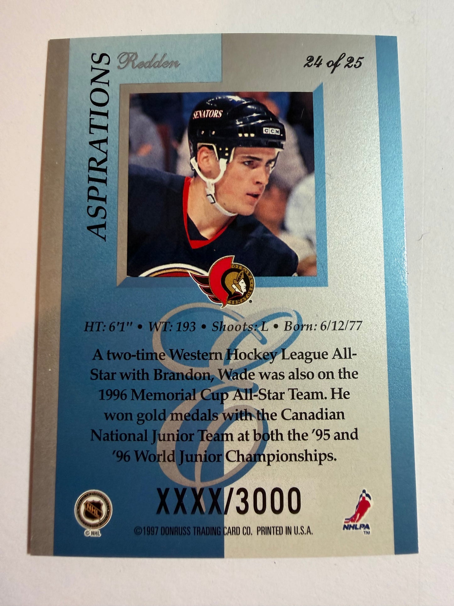 WADE REDDEN - 1996 Donruss Elite Aspirations #24, xxxx/3000