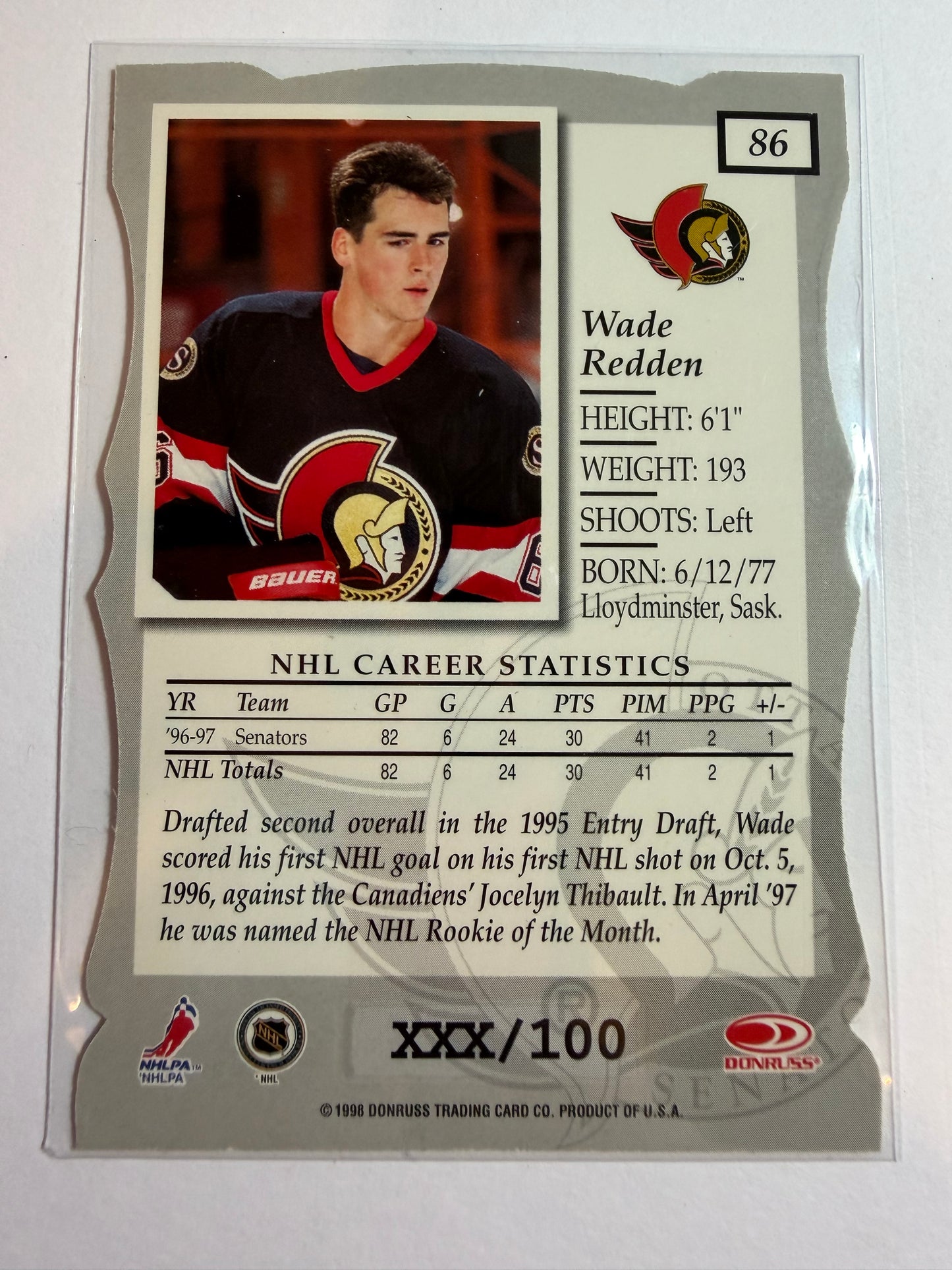WADE REDDEN - 1997 Donruss Elite Status Die Cut #86, xxx/100