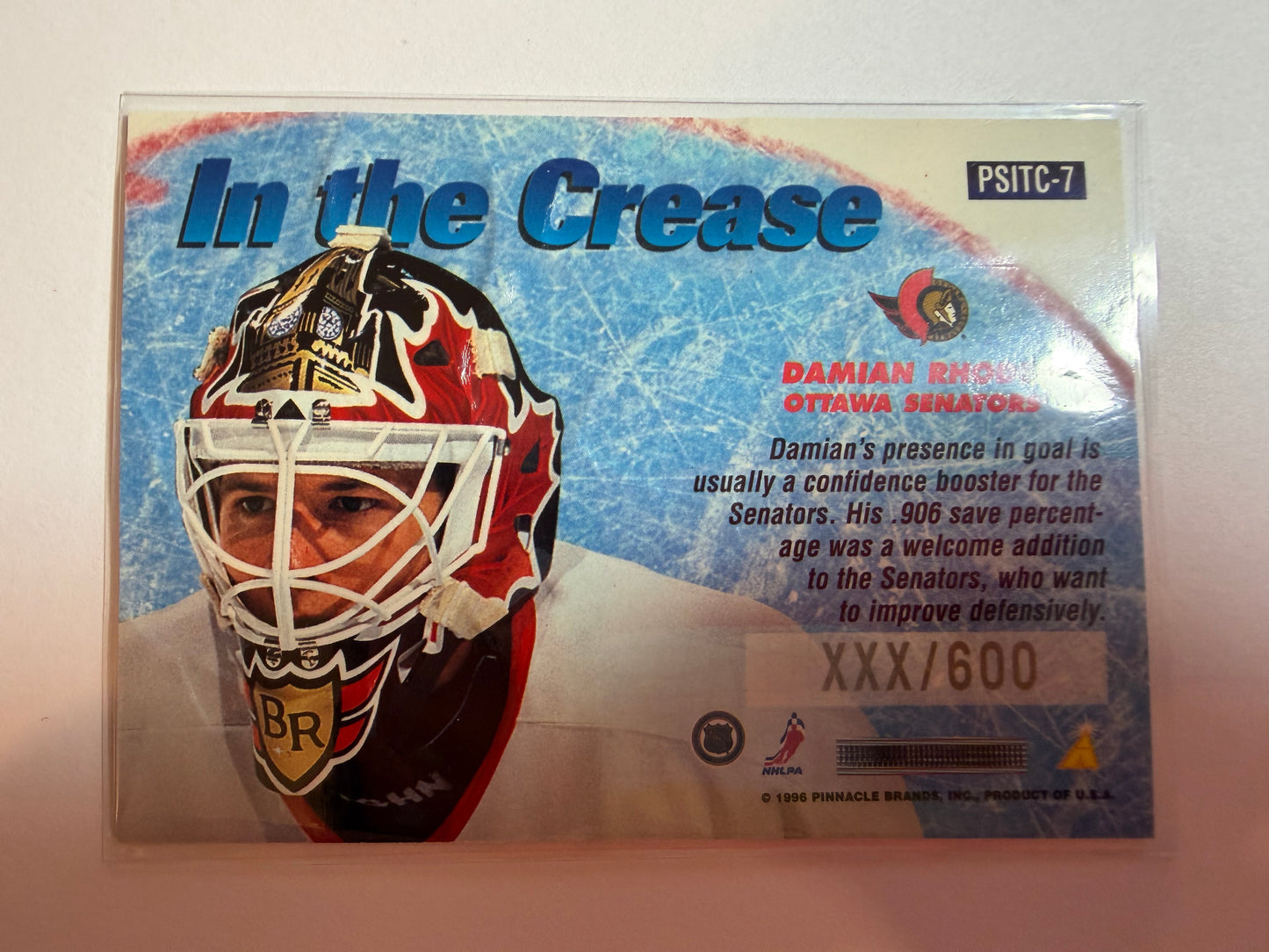 DAMIAN RHODES - 1996 Pinnacle Summit In the Crease #PSITC-7, xxx/600