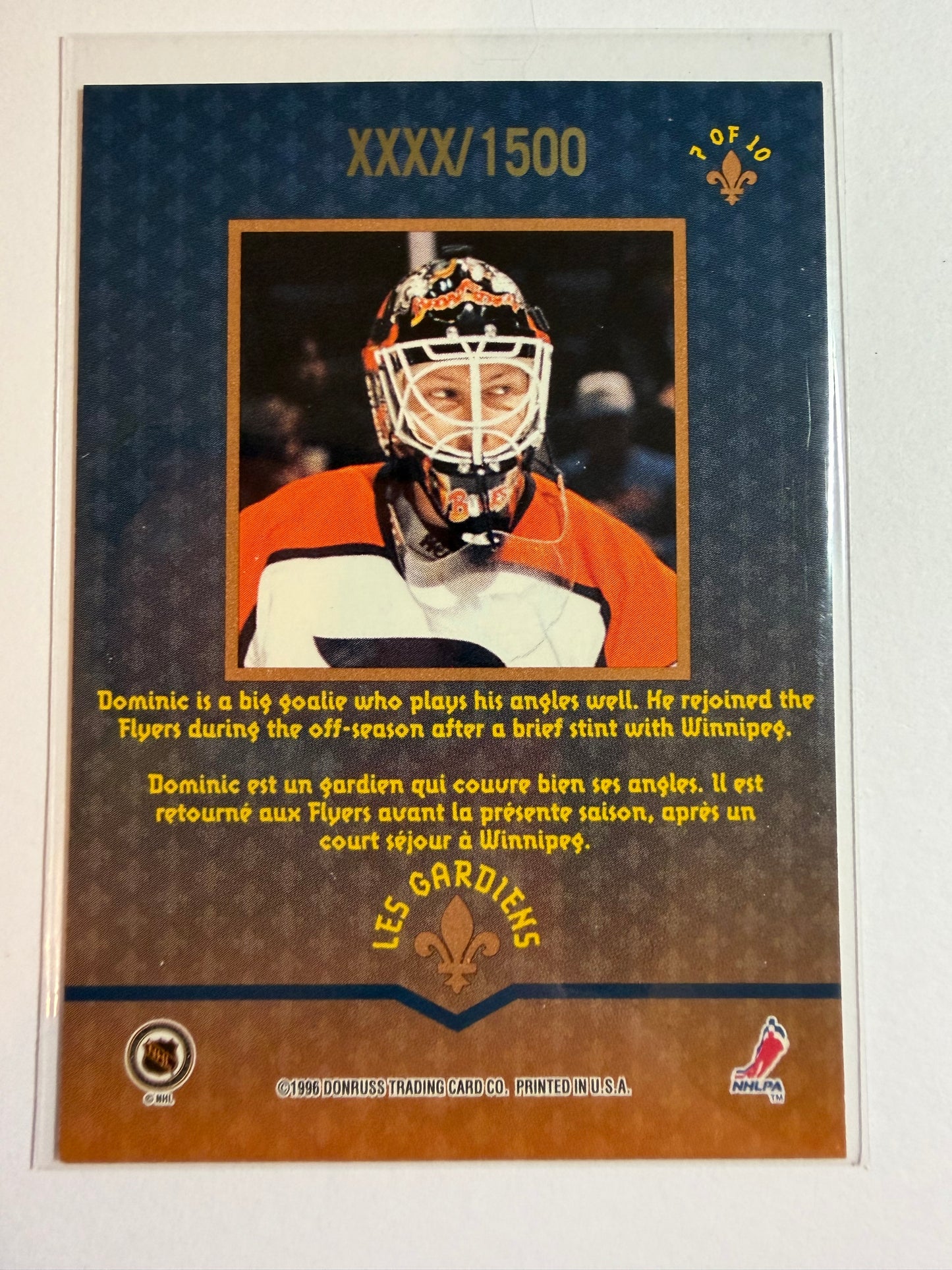 DOMINIC ROUSSEL - 1996 Donruss Canadian Ice Les Guardiens #7, xxxx/1500