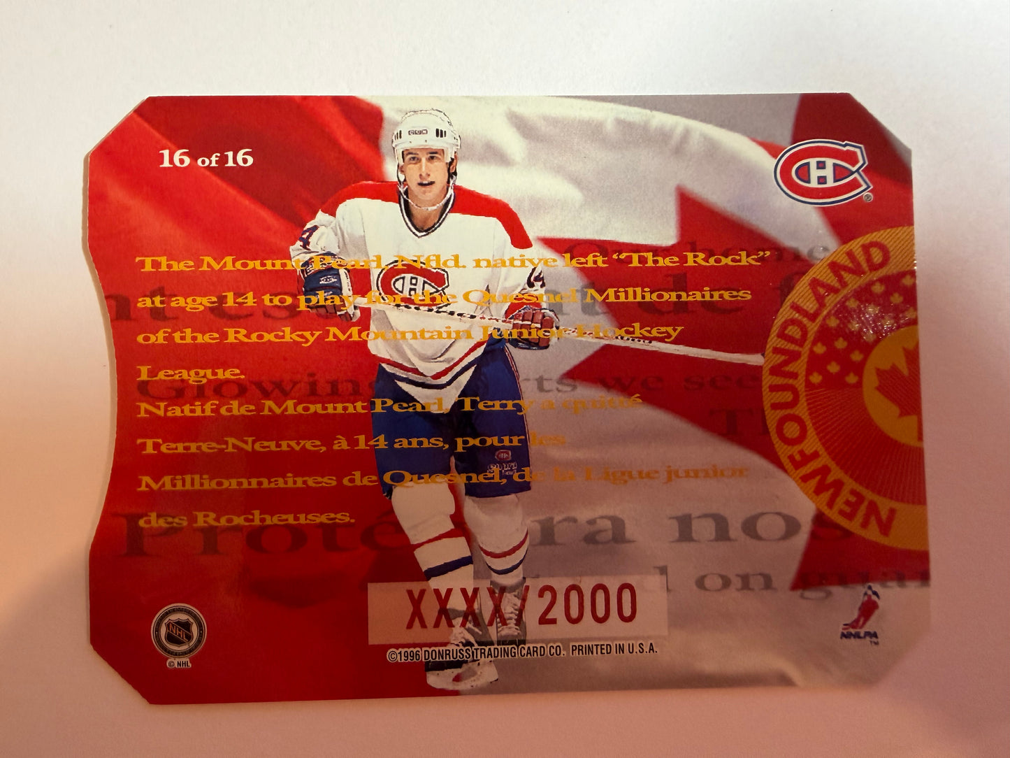 TERRY RYAN - 1996 Donruss Canadian Ice O Canada Die Cut #16, xxxx/2000