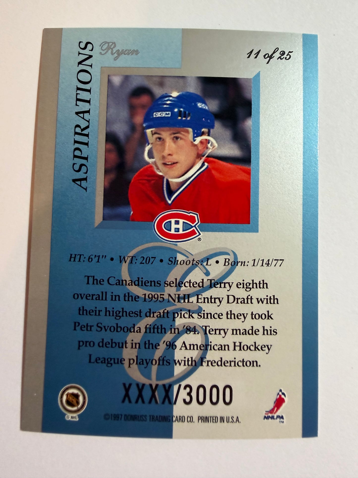 TERRY RYAN - 1996 Donruss Elite Aspirations #11, xxxx/3000