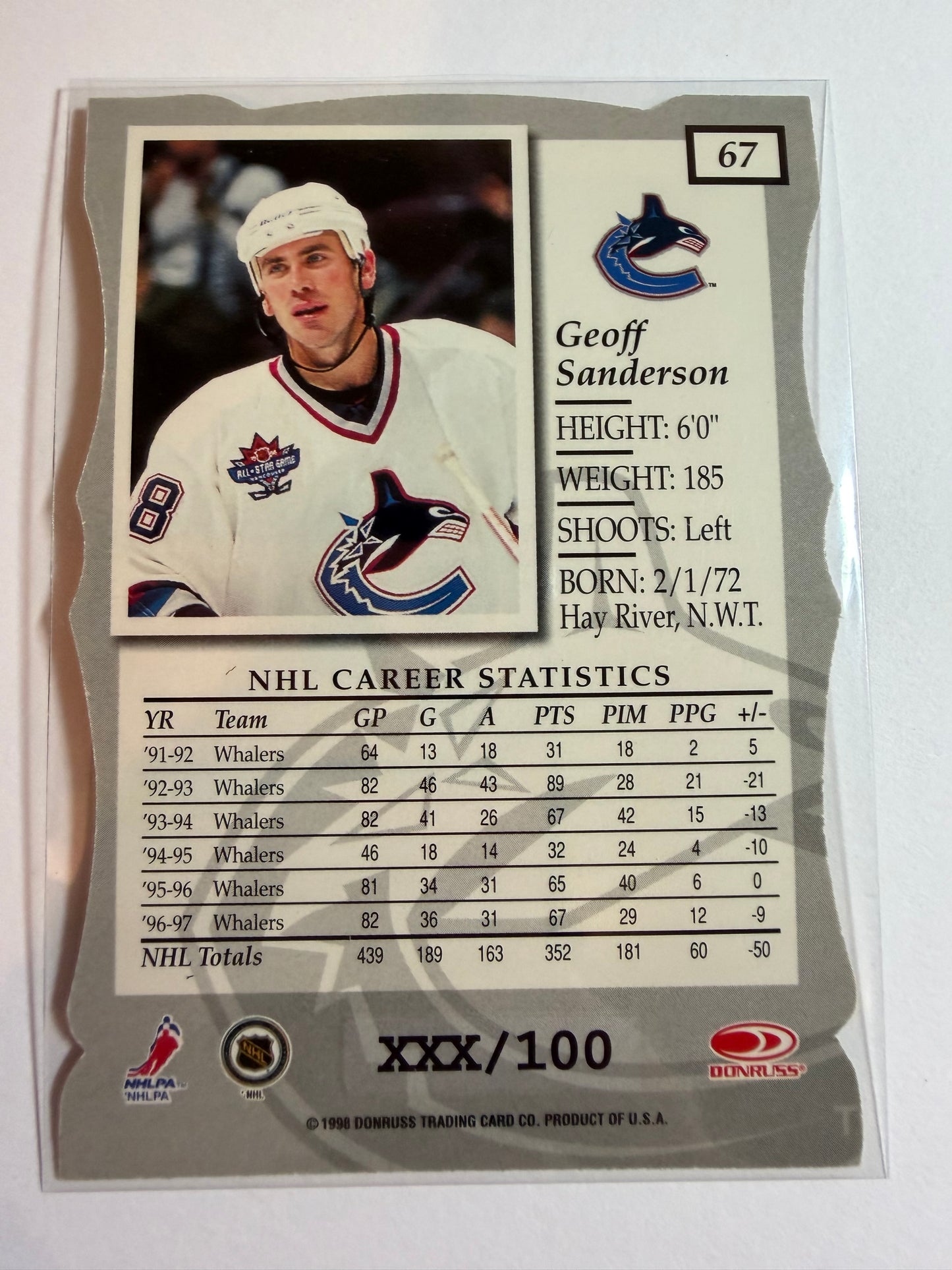 GEOFF SANDERSON - 1997 Donruss Elite Status Die Cut #67, xxx/100