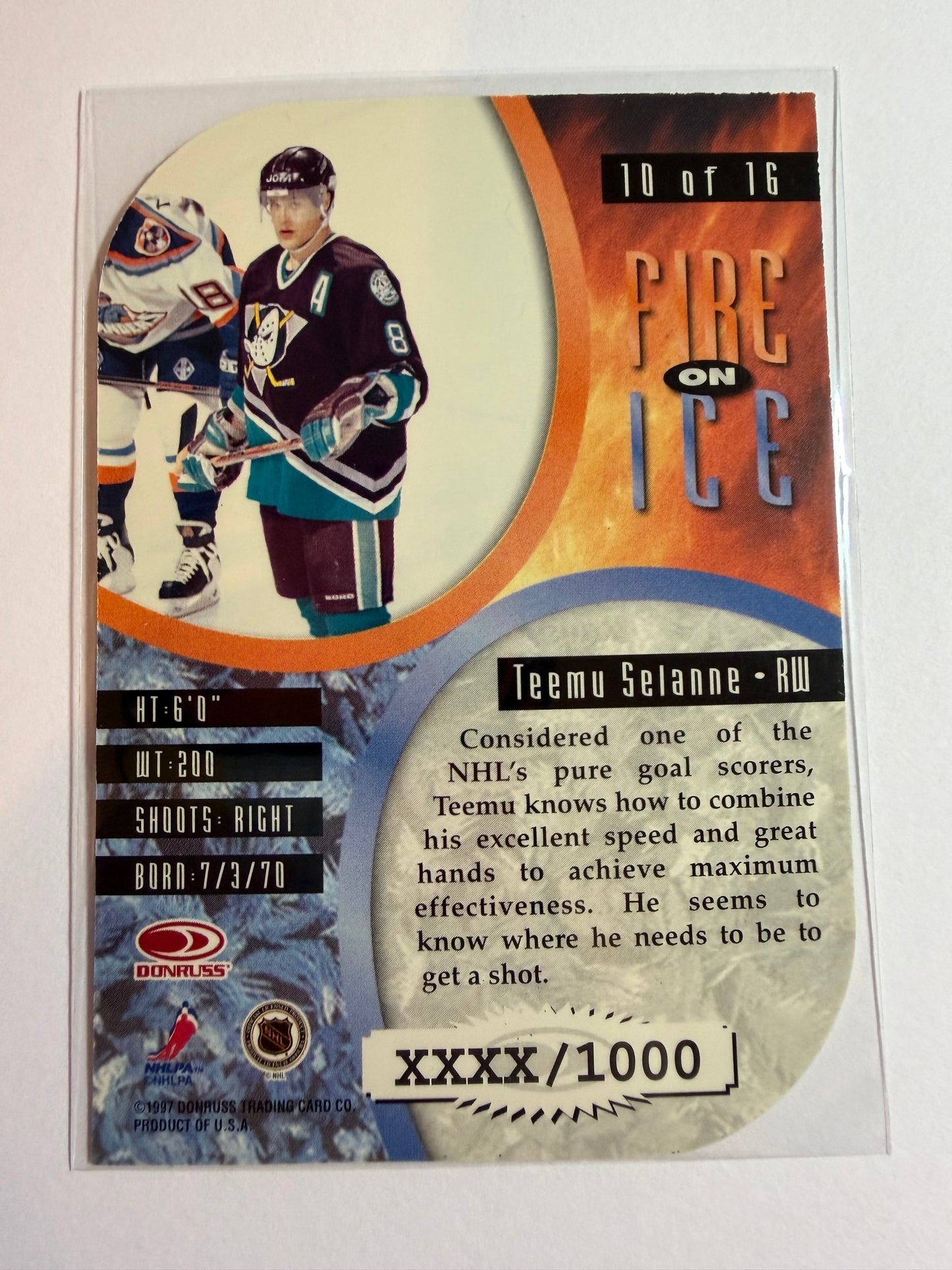 TEEMU SELANNE - 1997 Donruss Leaf Fire on Ice Die Cut #10, xxxx/1000