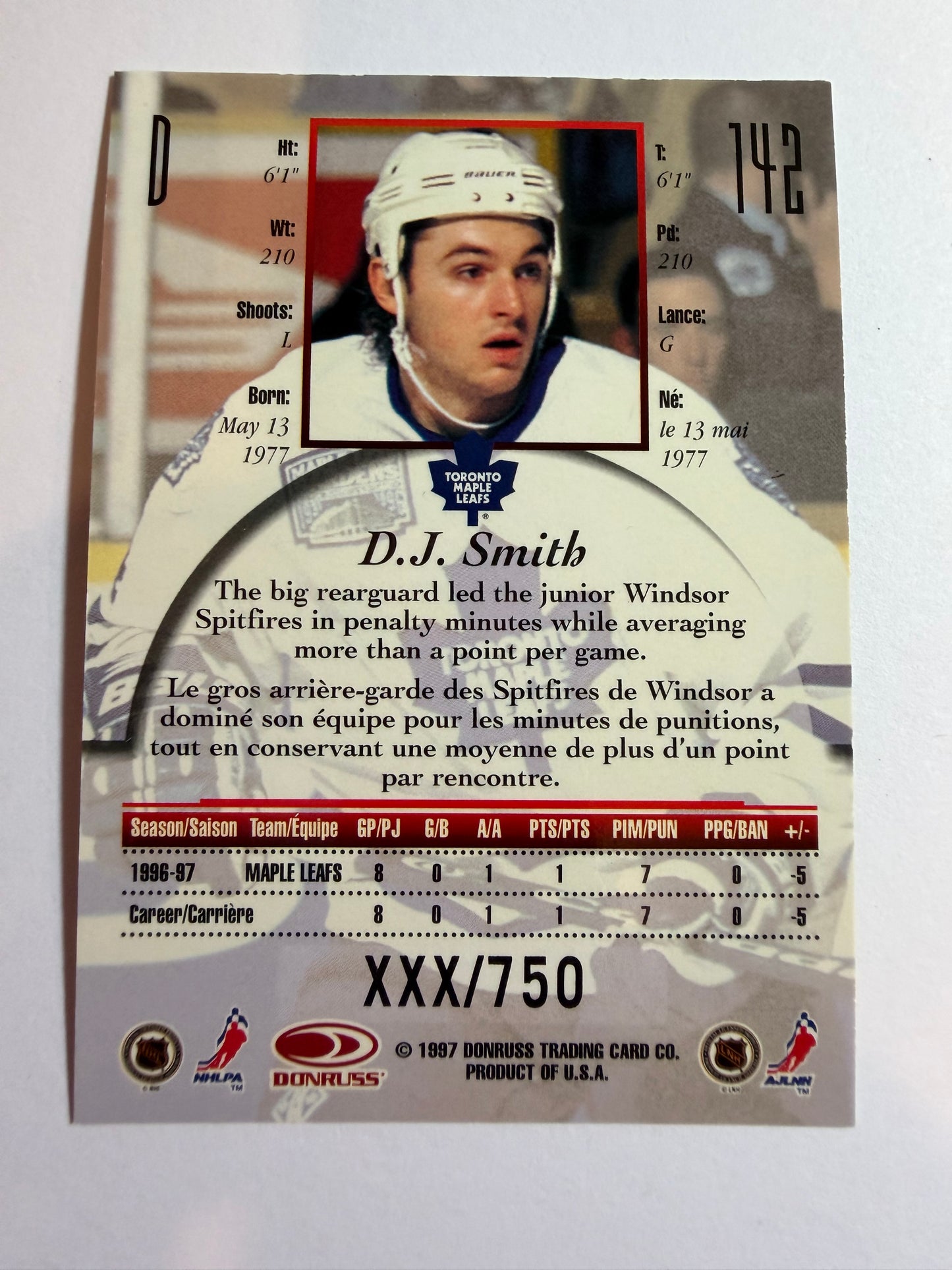 D.J. Smith - 1997 Donruss Canadian Ice Provincial Series #142, xxx/750