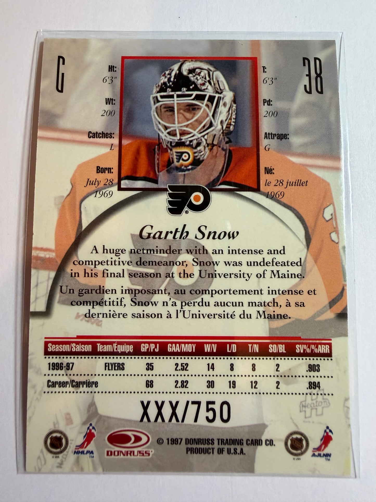 GARTH SNOW - 1997 Donruss Canadian Ice Provincial Series #38, xxx/750