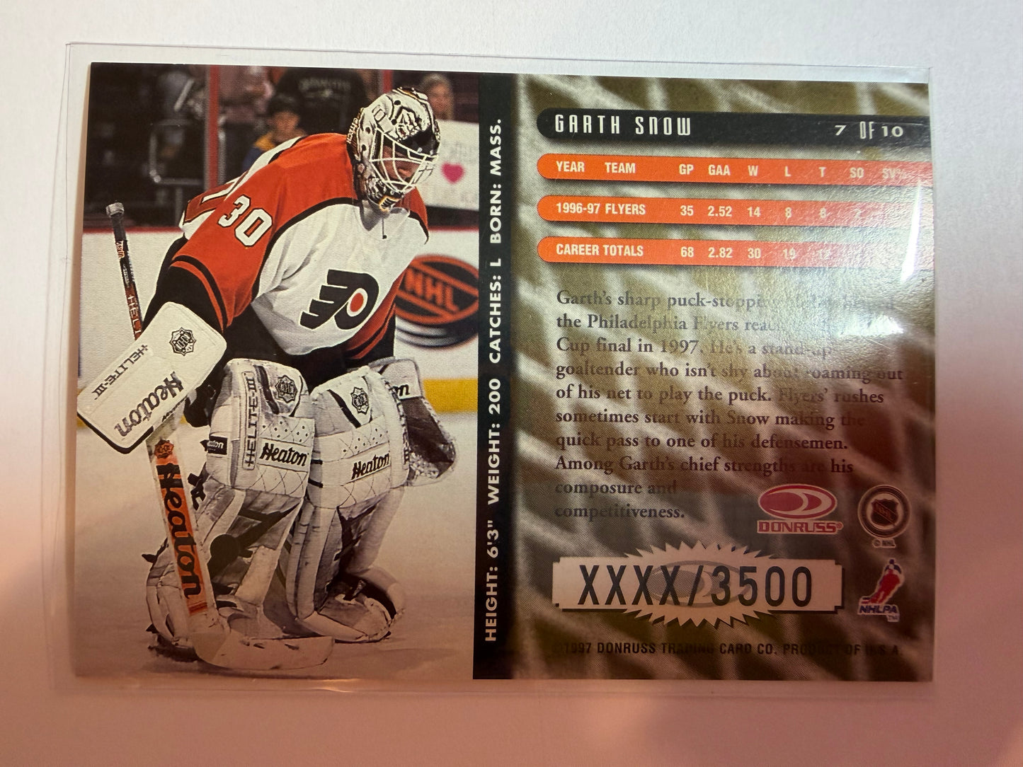 GARTH SNOW - 1997 Donruss Between the Pipes #7, xxxx/3500