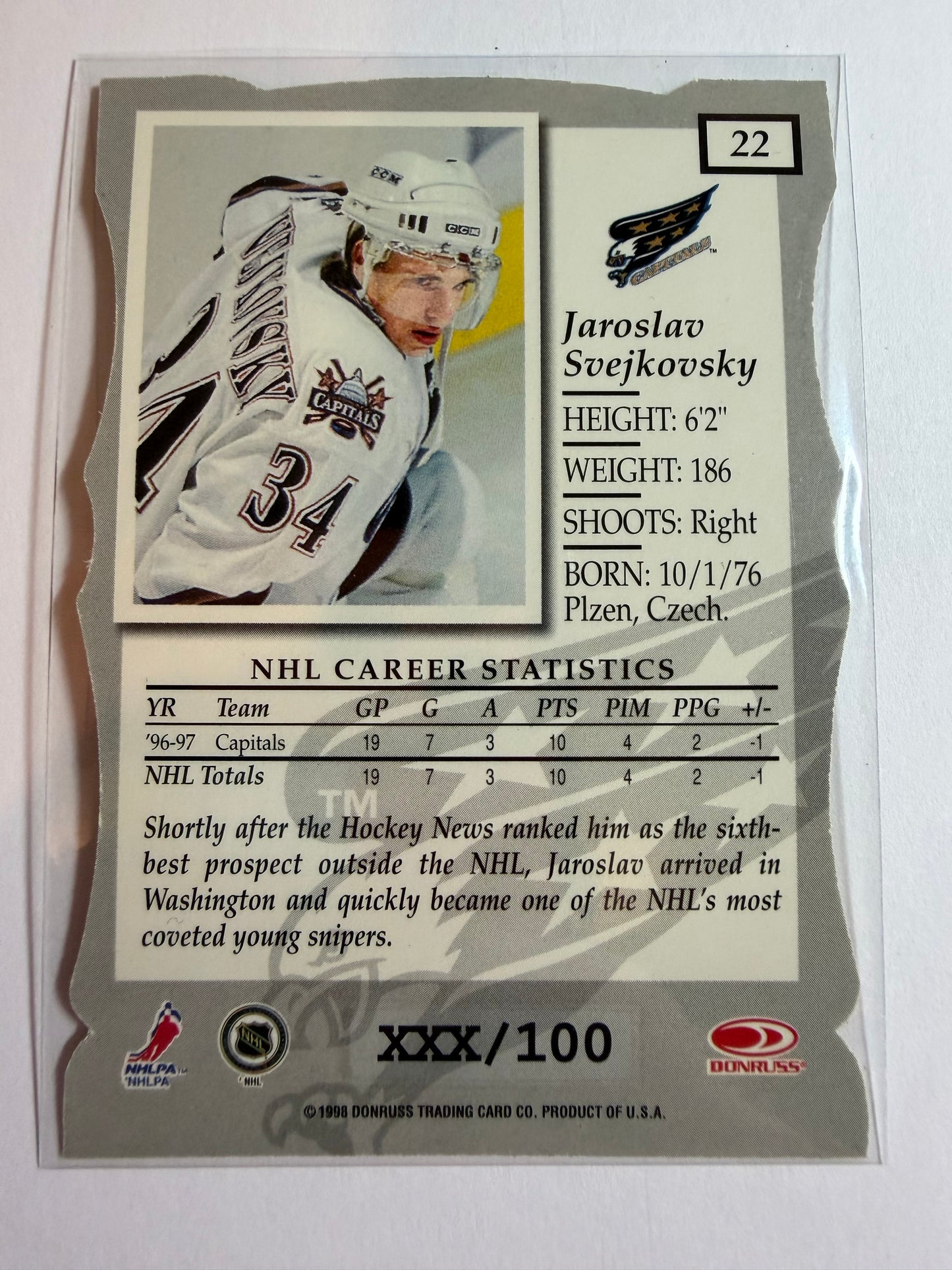 JAROSLAV SVEJKOVSKY - 1997 Donruss Elite Status Die Cut #22, xxx/100
