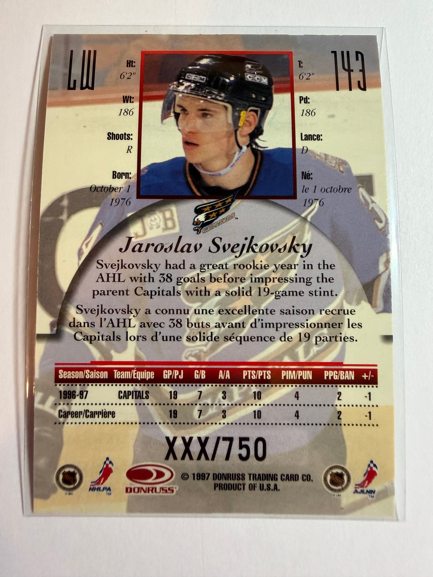JAROSLAV SVEJKOVSKY - 1997 Donruss Canadian Ice Provincial Series #143, xxx/750