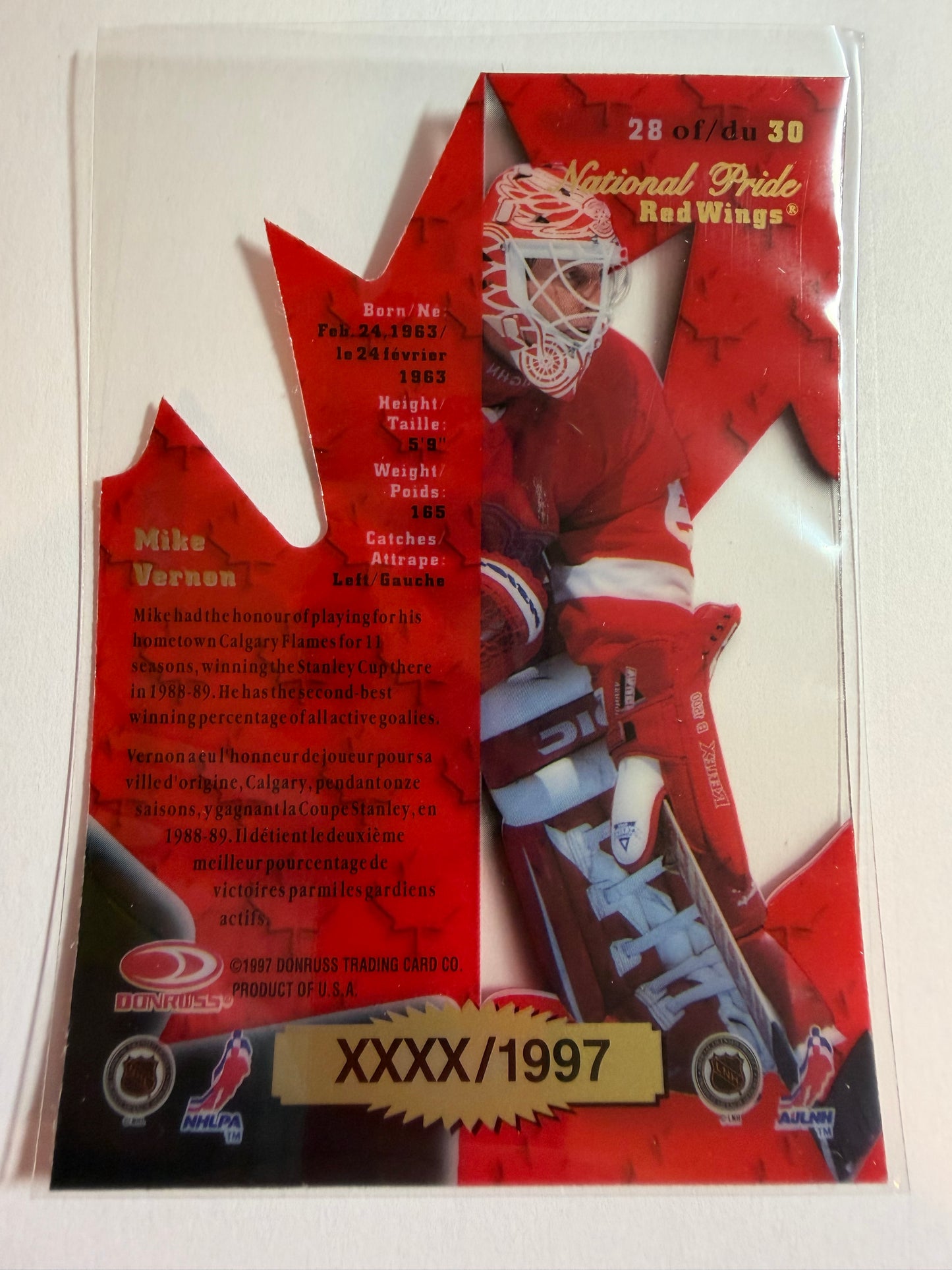 MIKE VERNON - 1997 Donruss Canadian Ice National Pride Clear Cut Die Cut #28, xxxx/1997