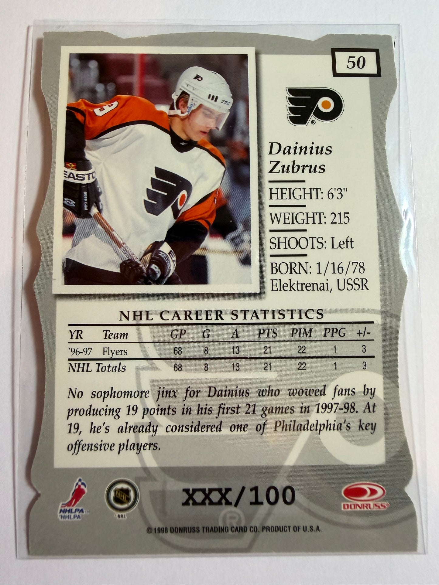 DAINIUS ZUBRUS - 1997 Donruss Elite Status Die Cut #50, xxx/100