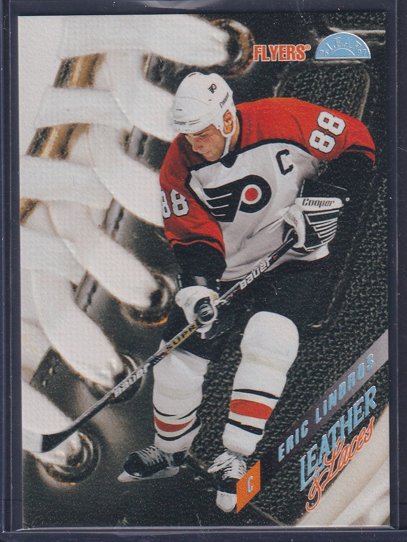 ERIC LINDROS - 1996 Donruss Leaf Leather and Laces #10, PROMO