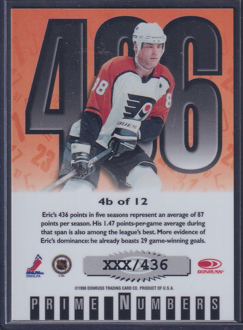 ERIC LINDROS - 1997 Donruss Elite Prime Numbers #4b, xxx/436
