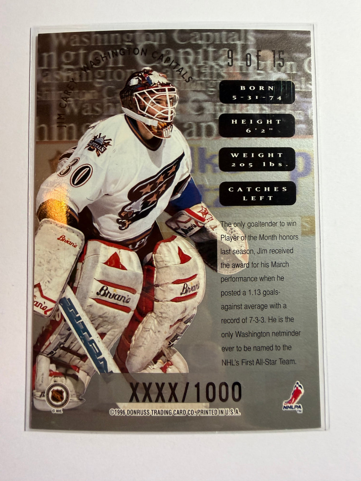 JIM CAREY - 1996 Donruss Leaf Sweaters #9, xxxx/1000