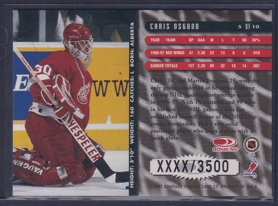 CHRIS OSGOOD - 1997 Donruss Between the Pipes #5, xxxx/3500